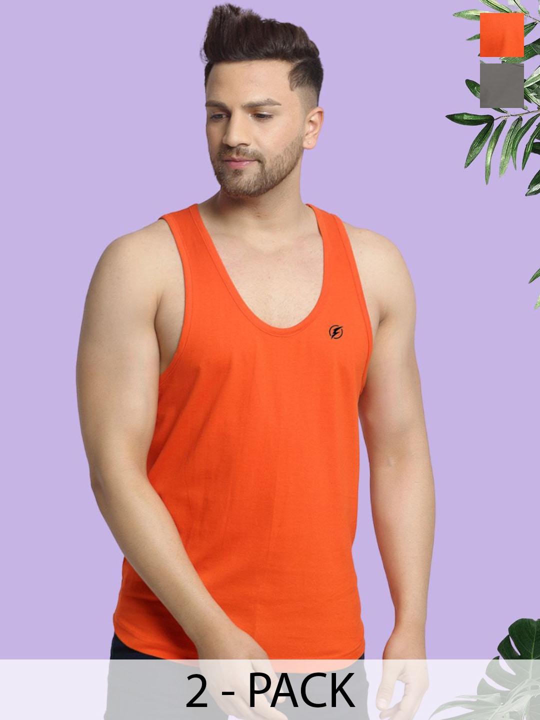 

Friskers Men Pack Of 2 Cotton Anti-Bacterial Innerwear Vest C-08-41, Orange