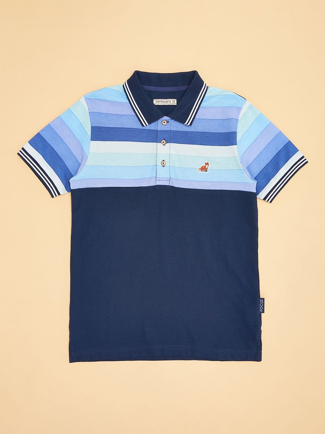 

Pantaloons Junior Boys Colourblocked Polo Collar Cotton T-shirt, Navy blue