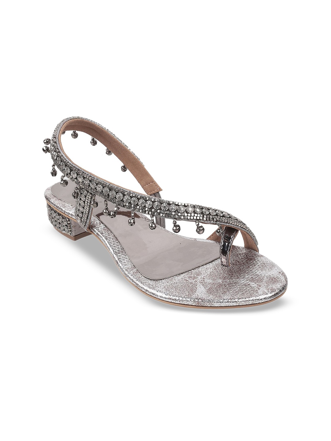 

Cheemo Embellished Ethnic Block Sandals, Grey