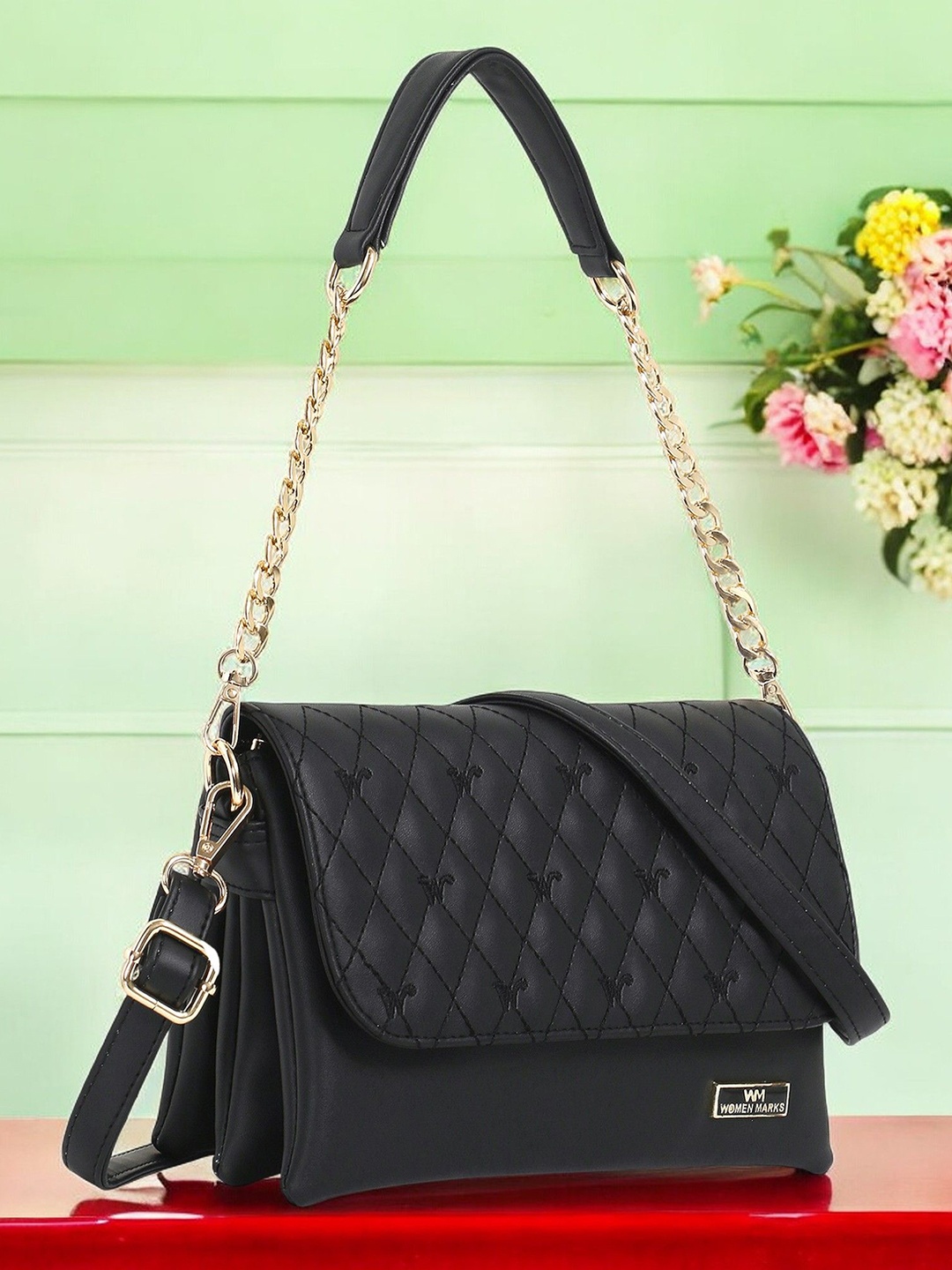 

WOMEN MARKS Women Textured Solid Structured Shoulder Bag, Black