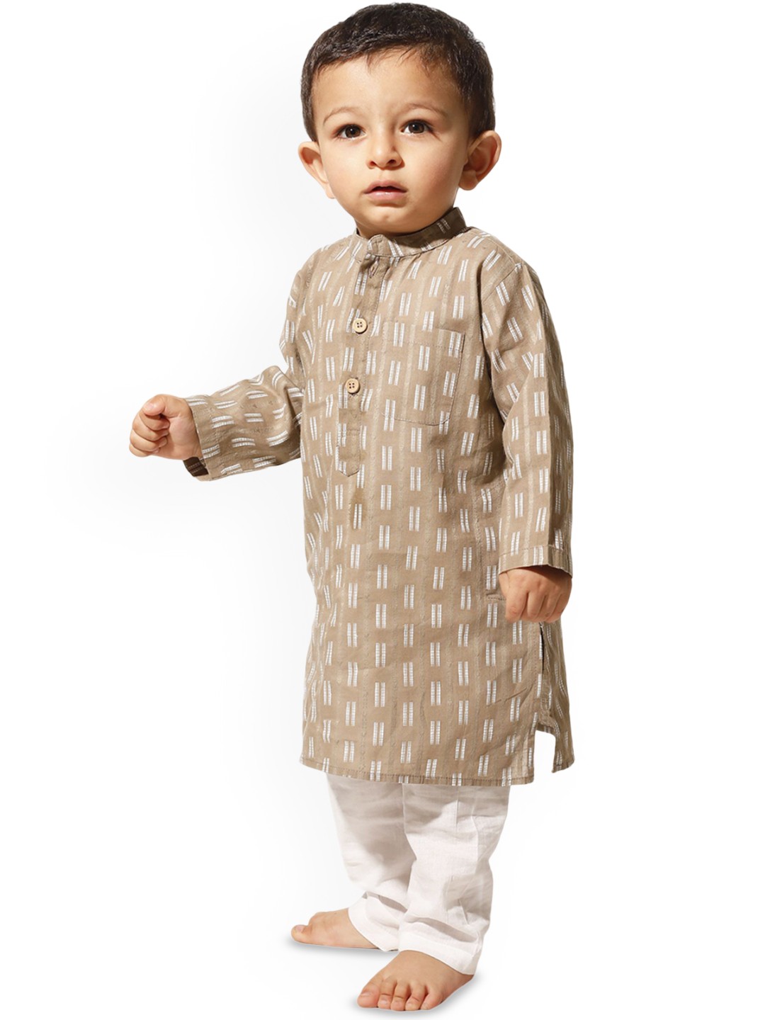 

TJORI Boys Printed Regular Pure Cotton Kurta with Pyjamas, Brown