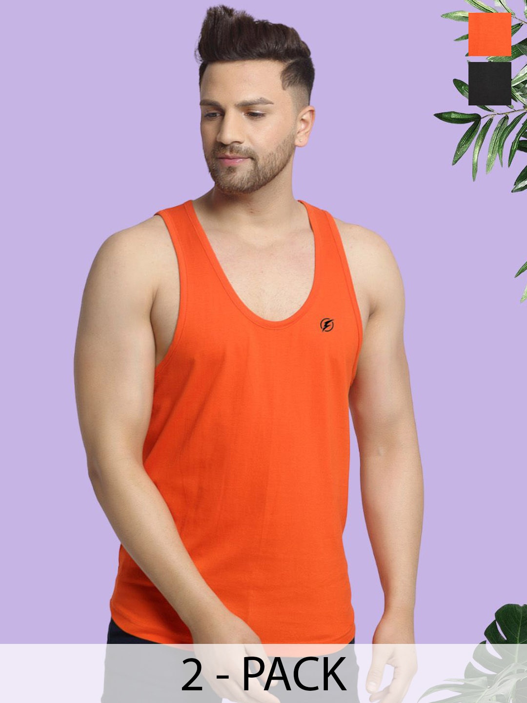 

Friskers Men Pack Of 2 Cotton Anti-Bacterial Gym Vests-C-01-08, Black