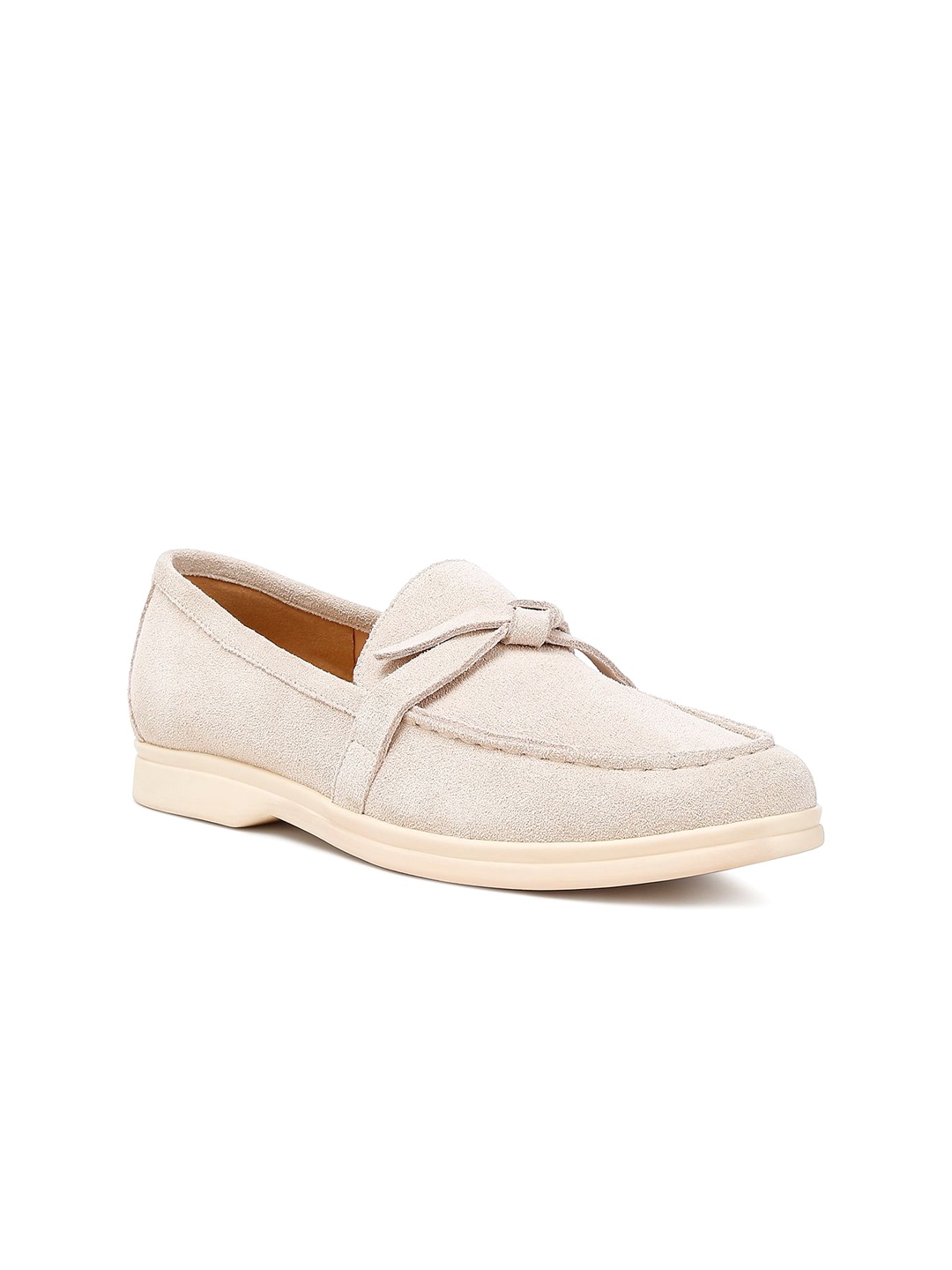 

RAG & CO Women Woven Design Suede Loafers, Beige