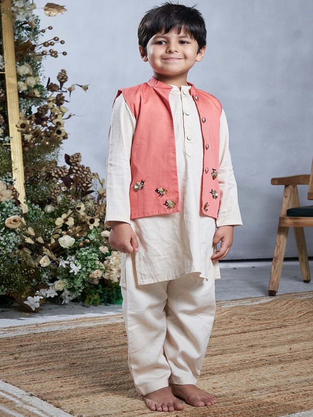 

Vivedkids Boys Regular Pure Cotton Kurta with Trousers, Beige