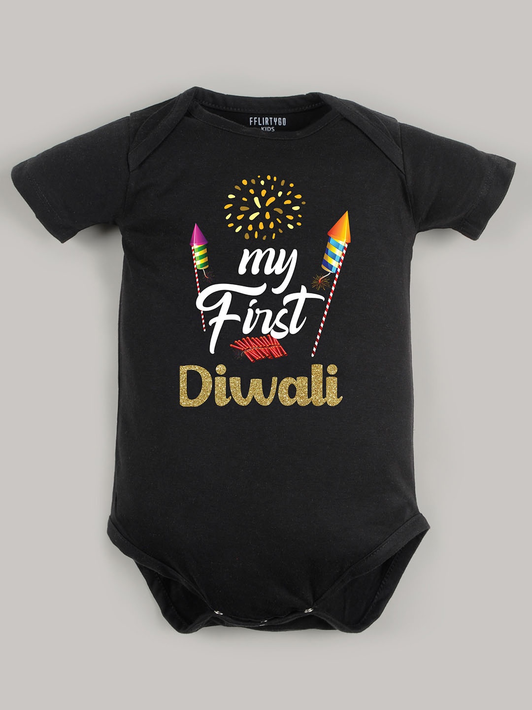

FFLIRTYGO Kids Cotton Printed Bodysuit, Black