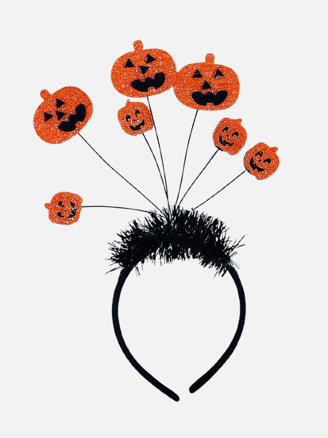 

Little Surprise Box LLP Kids Orange & Black Spooky Pumpkin Bouncy Springed Hairband