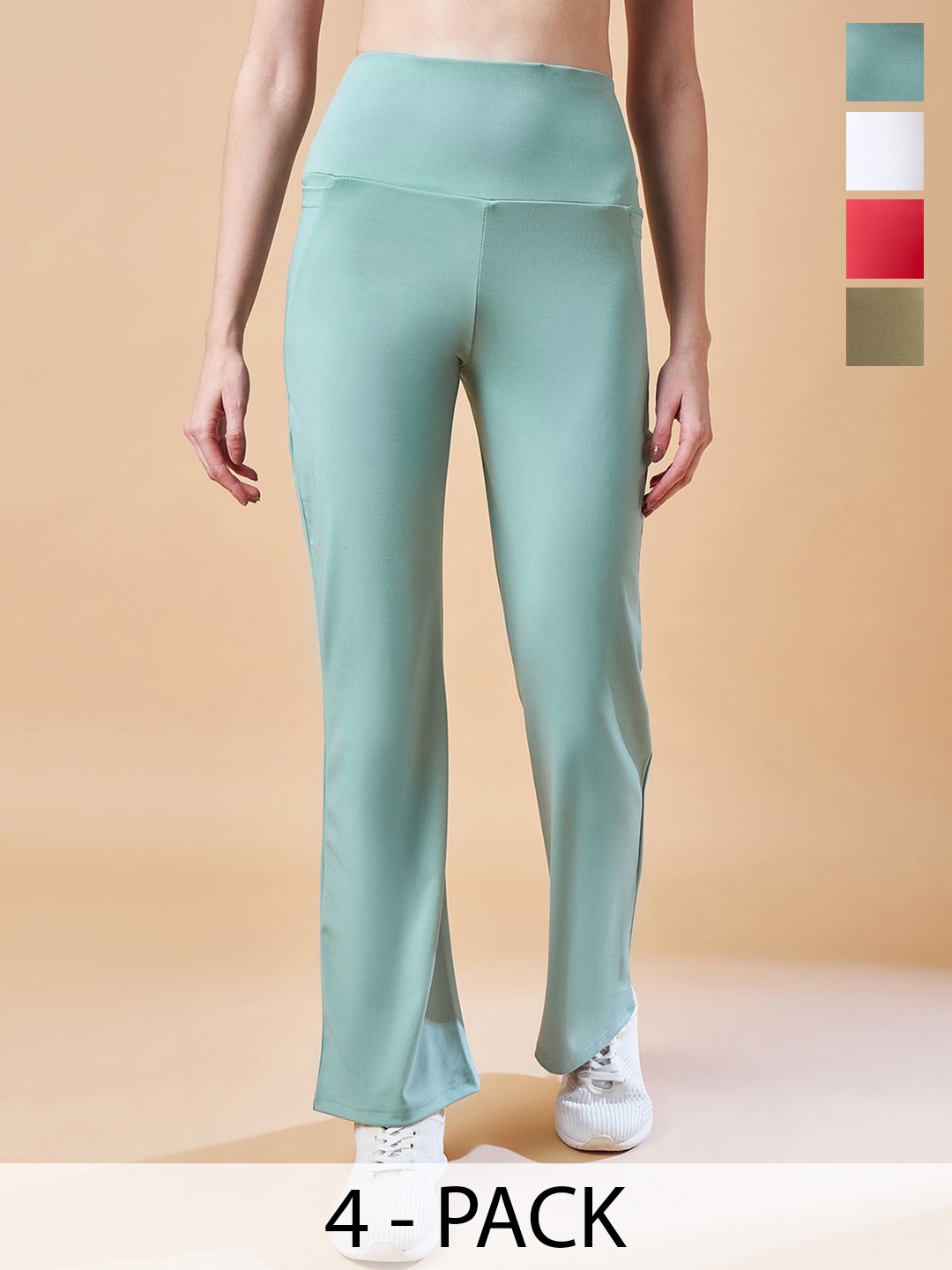 

COLOR CAPITAL Pack Of 4 High Rise Ankle Length Gym Tights, Sea green