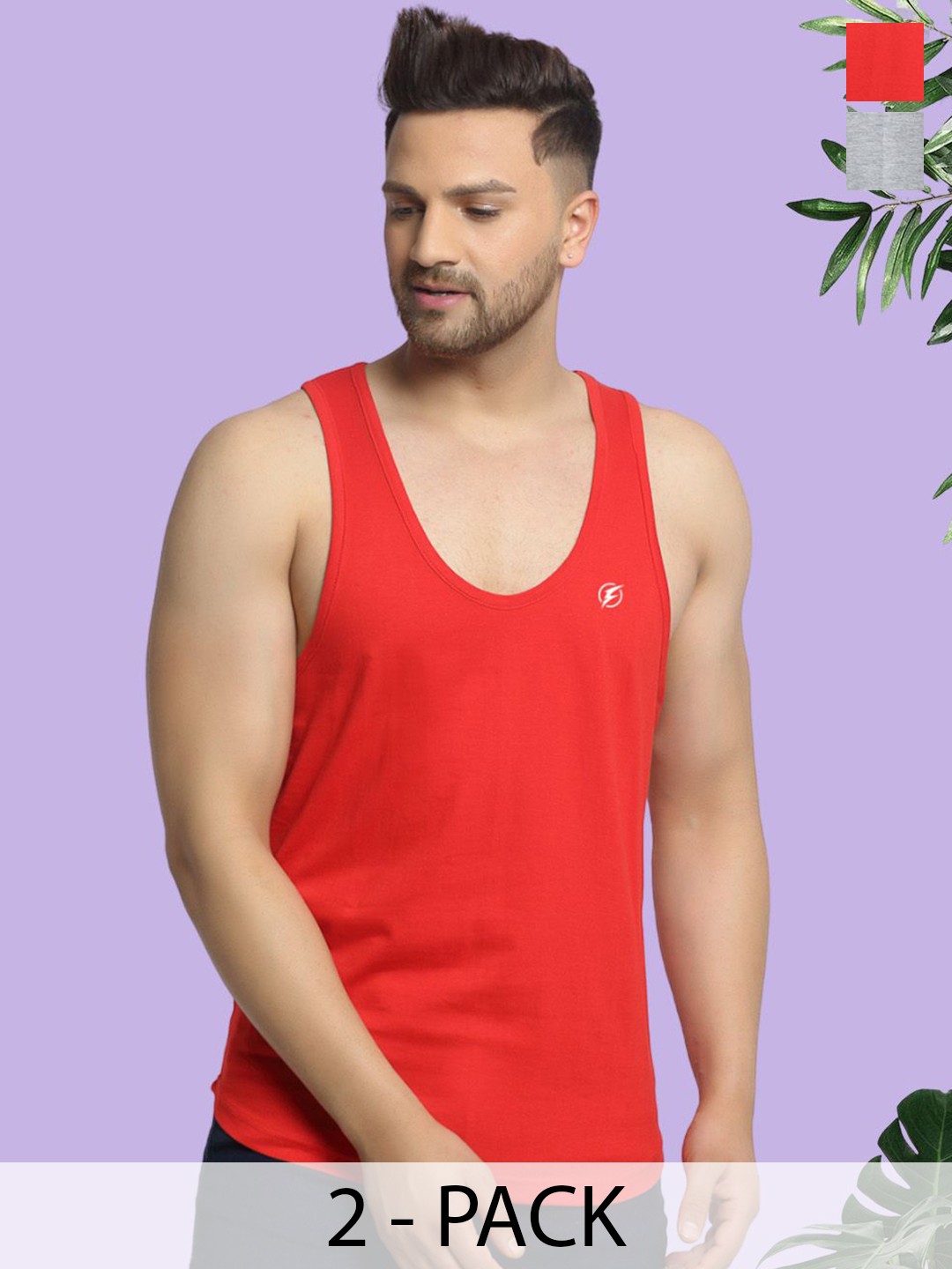 

Friskers Pack Of 2 Men Pure Cotton Anti-Bacterial Gym Vests, Red