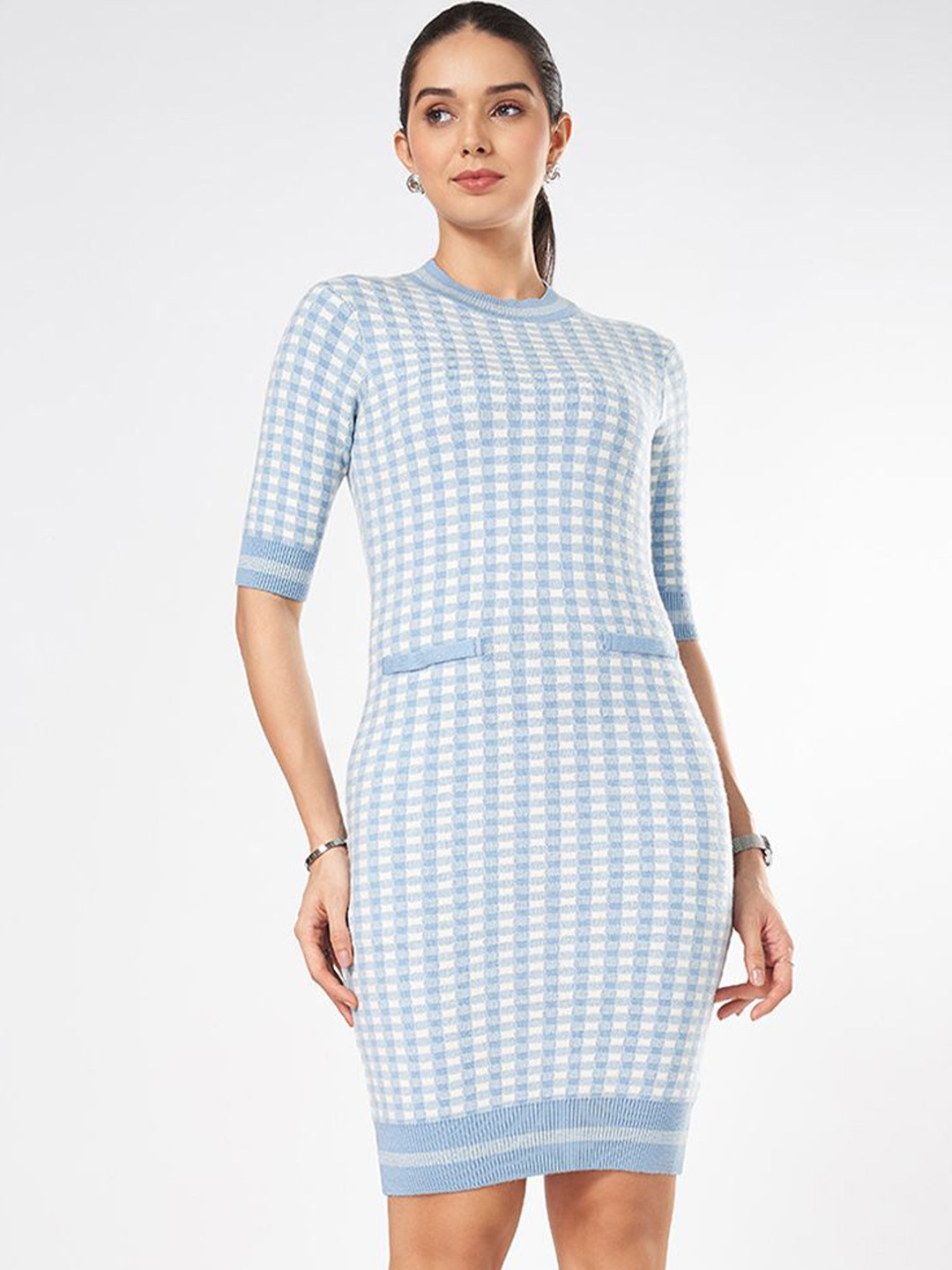 

Annabelle by Pantaloons Women Checked Round Neck Dress, Blue