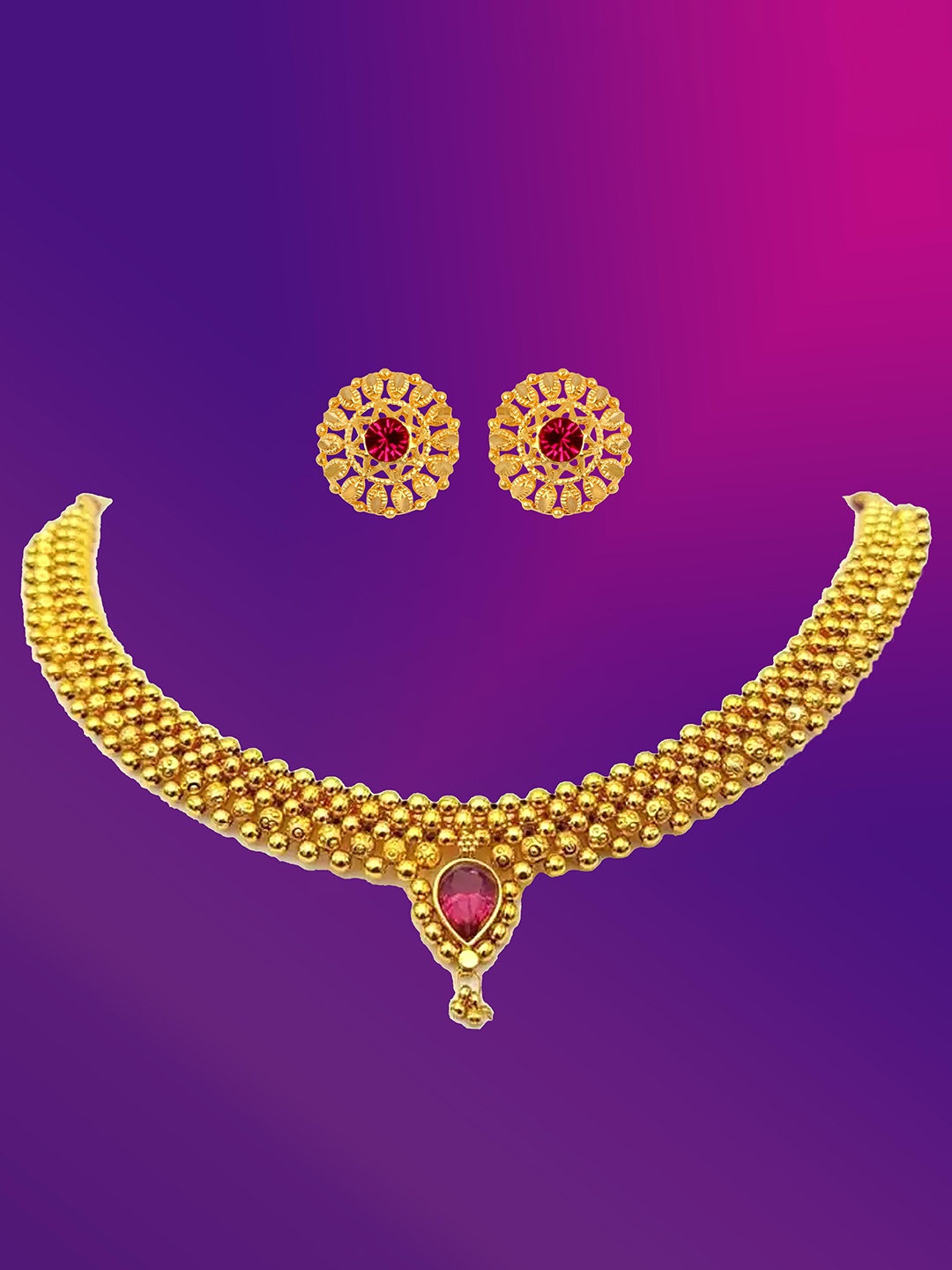 

Lila Gold-Plated Stones-Studded Jewellery Set