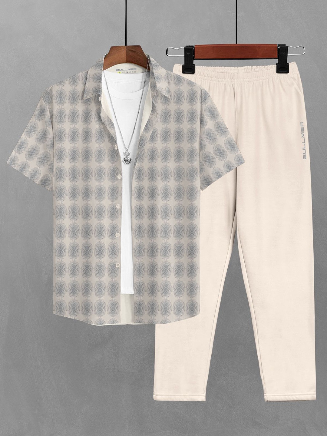 

BULLMER Printed Shirt Collar Neck Shirt With Trouser, Beige