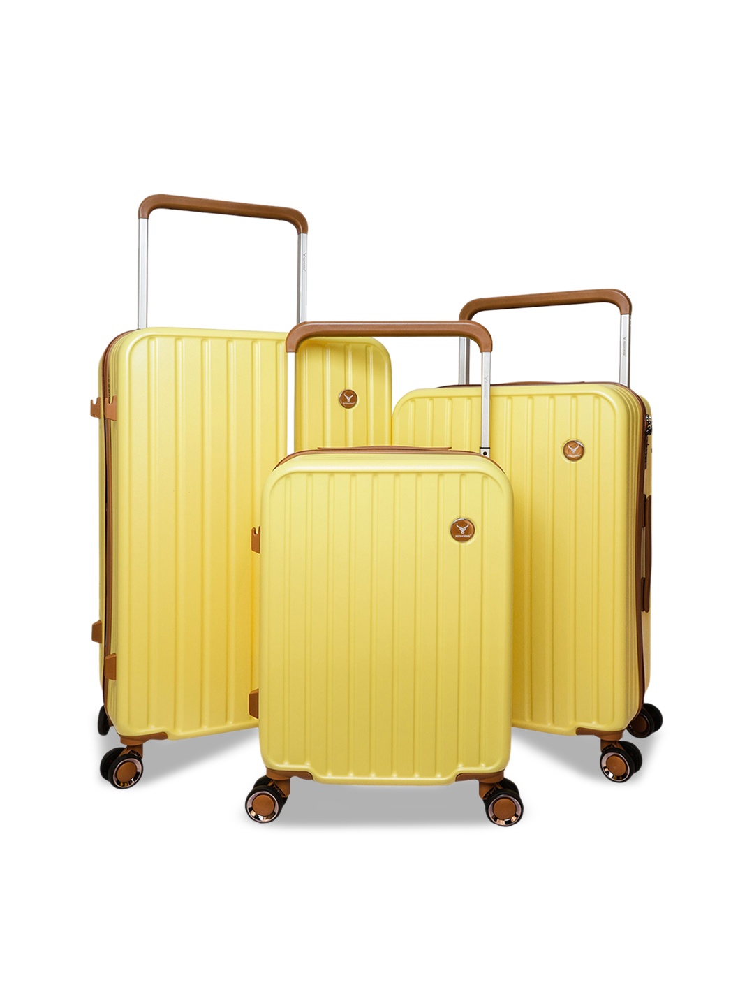 

REDHORNS Set Of 3 Textured Hard-Sided Trolley Suitcase, Yellow