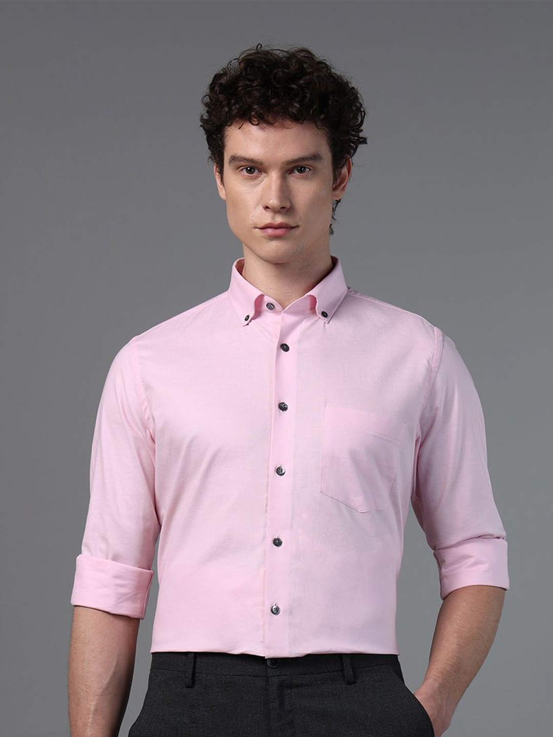 

DON VINO Men Comfort Button-Down Collar Solid Cotton Slim Fit Formal Shirt, Pink