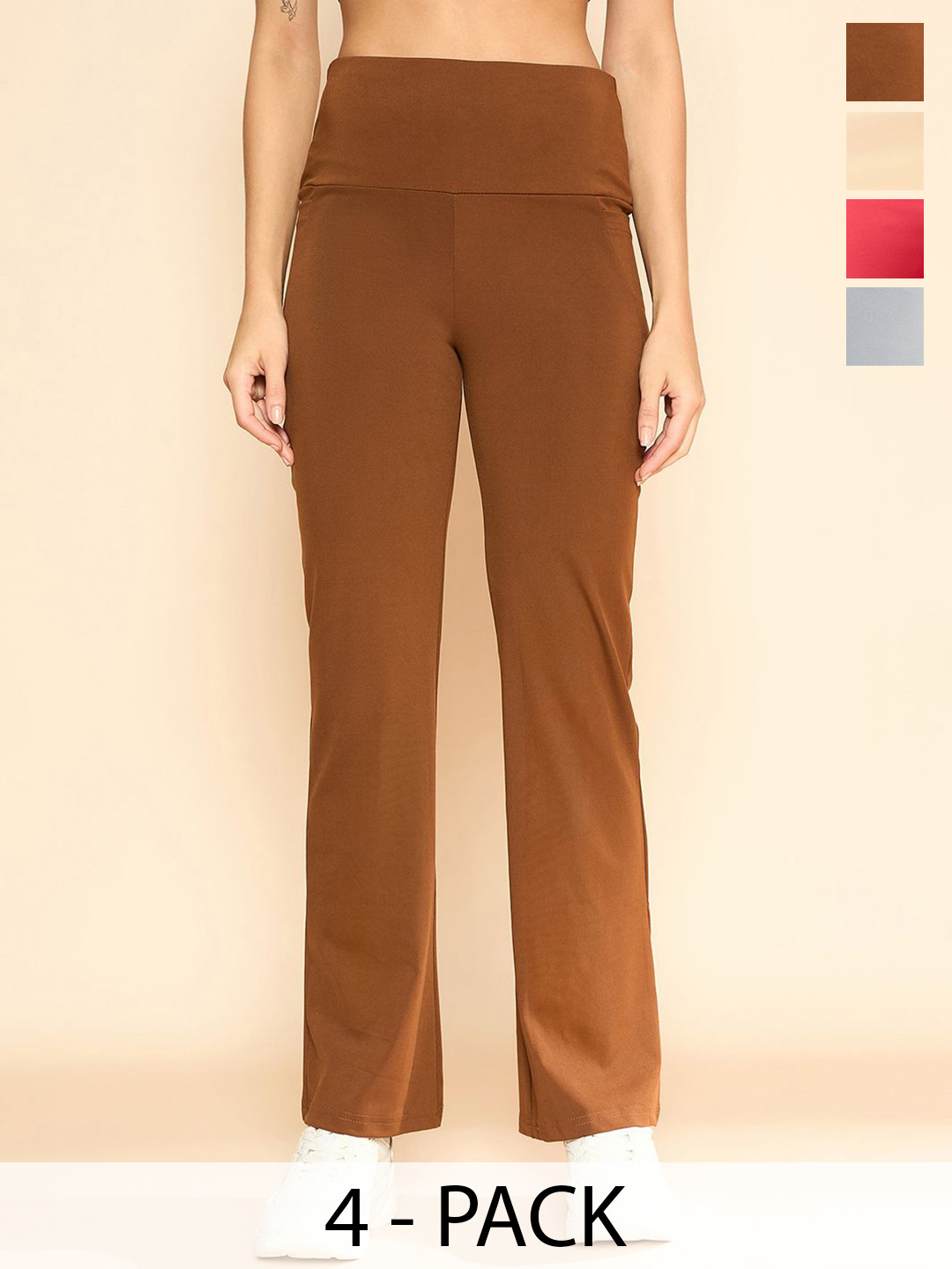 

COLOR CAPITAL Pack Of 4 Ankle-Length Flared Tights, Brown
