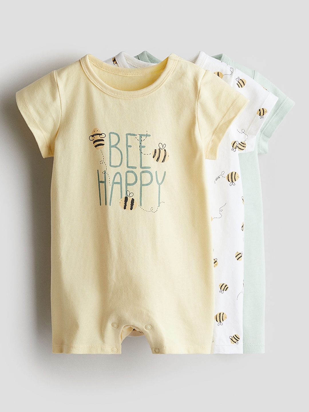 

H&M Boys Pack Of 3 Printed Cotton Rompers, Yellow