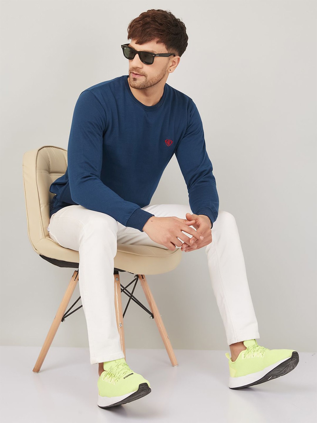 

WE PERFECT Men Long Sleeves Round Neck Sweatshirt, Blue