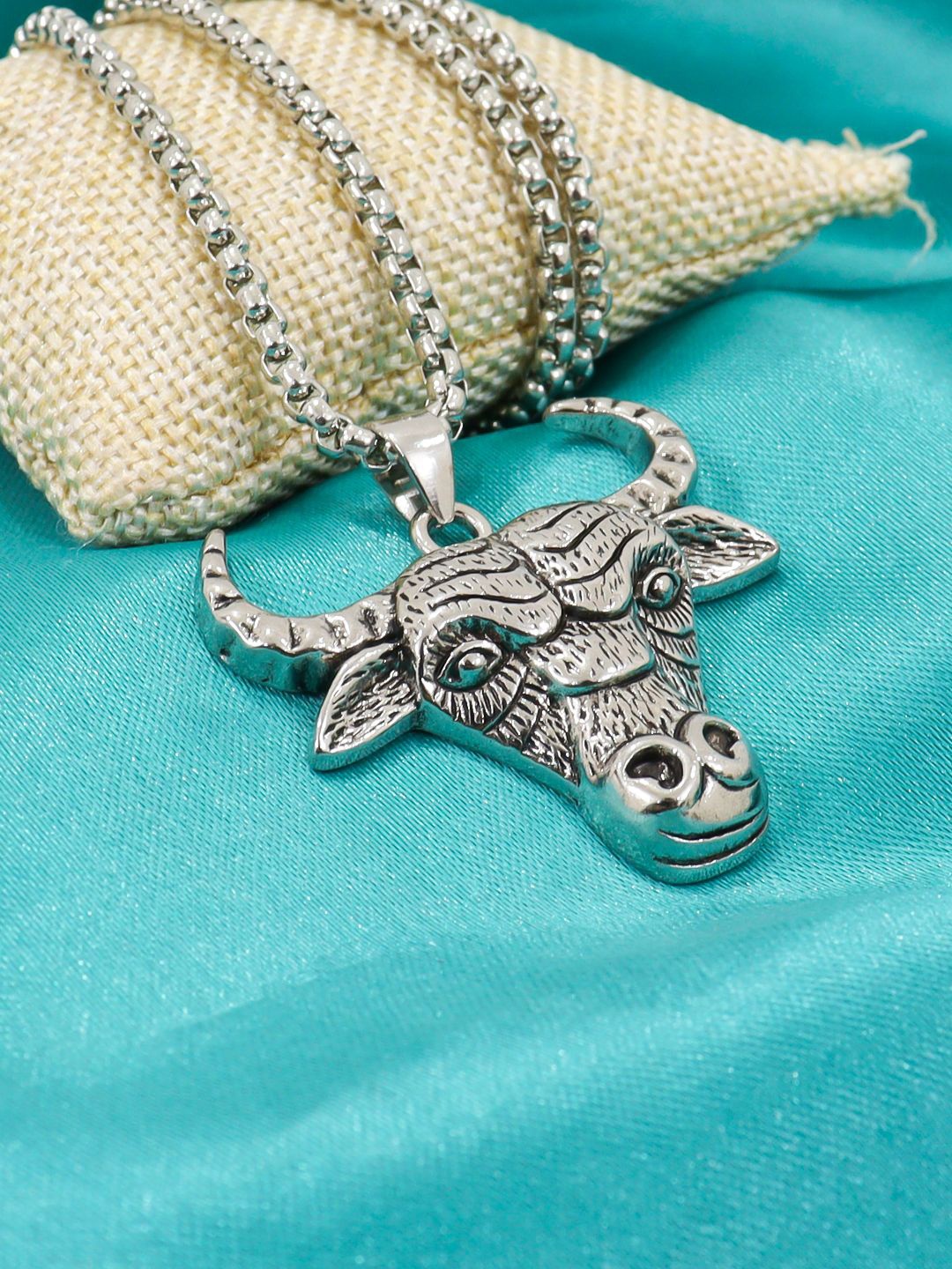 

KRENOZ Men Silver-Plated Stainless Steel Pendant With Chain