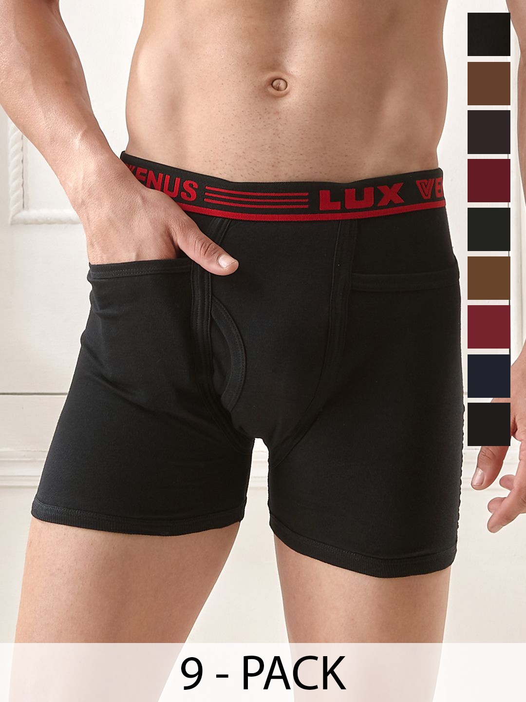 

LUX VENUS Pack of 9 Assorted Men Cotton Pocket Trunk NW1_VENUS_PKT_DRW_AST_95_9PC