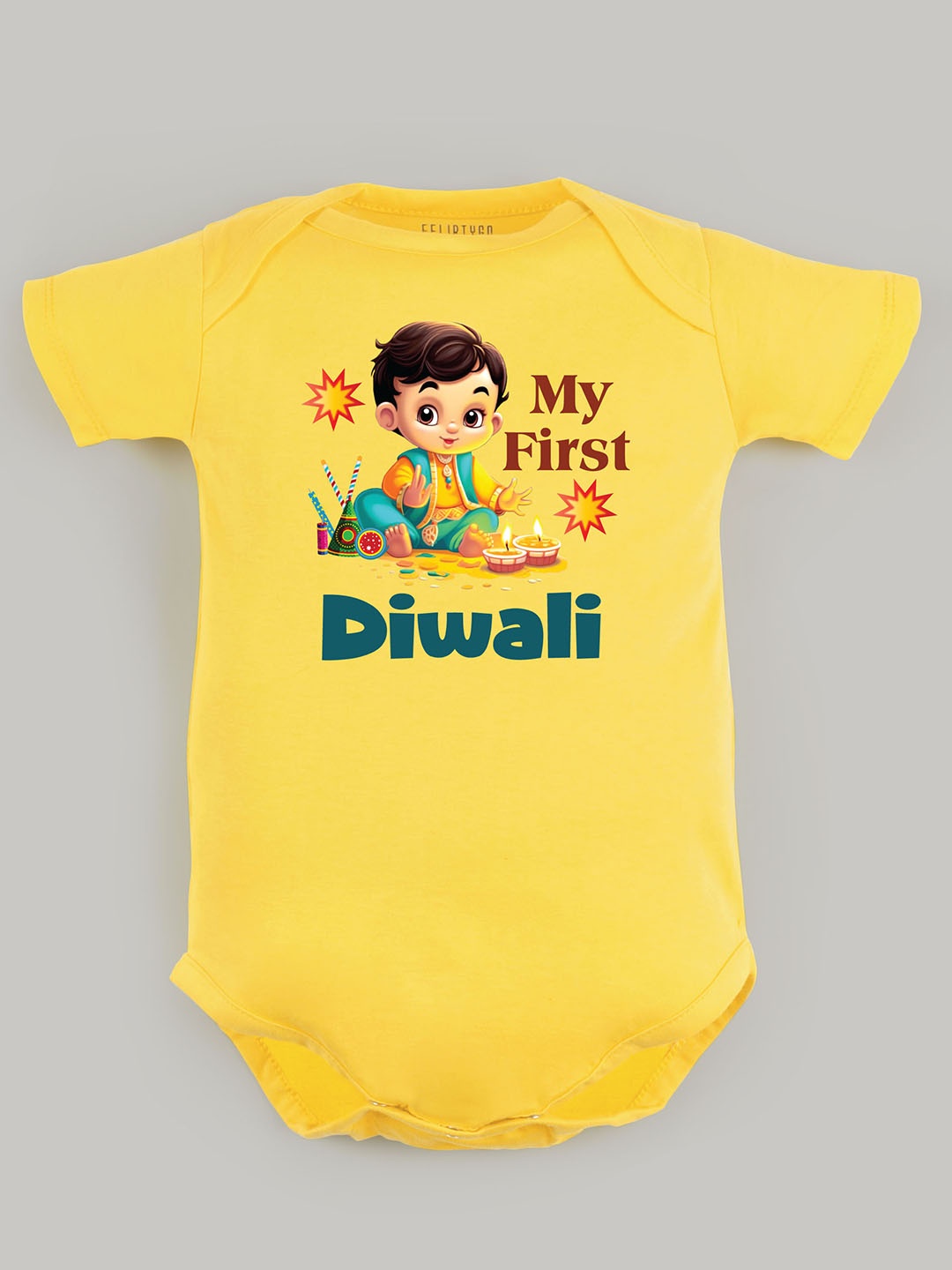 

FFLIRTYGO Infants Printed Cotton Diwali Romper Baby Wear Bodysuit, Yellow