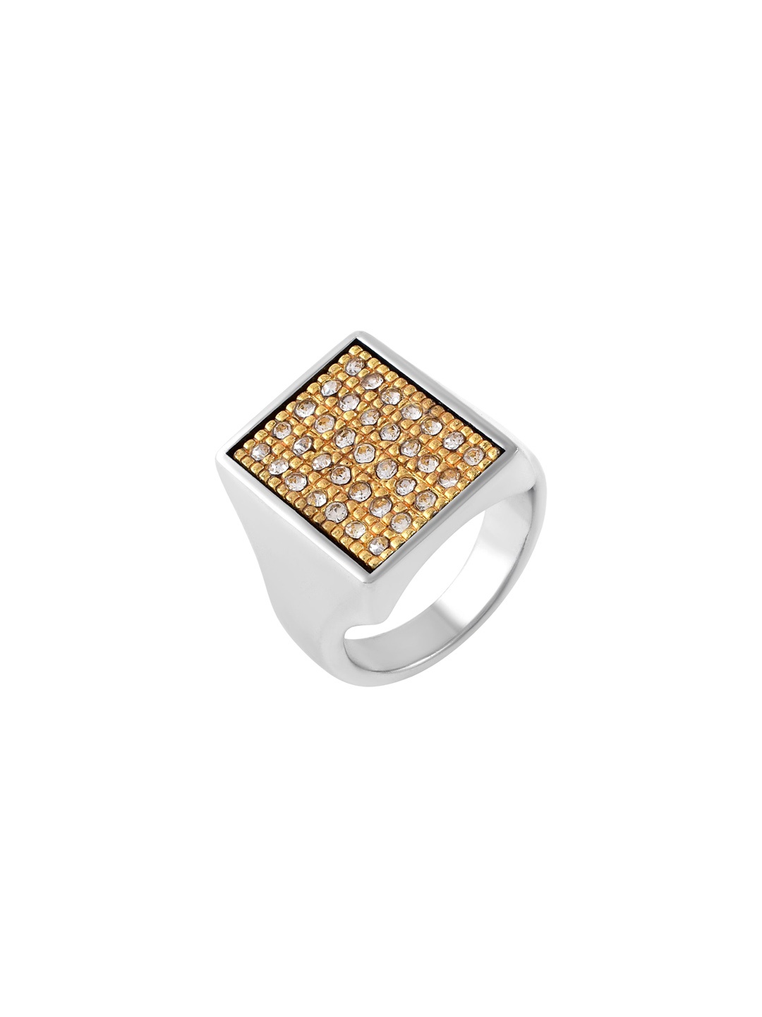 

MEMOIR Silver-Plated Stones Studded Finger Ring
