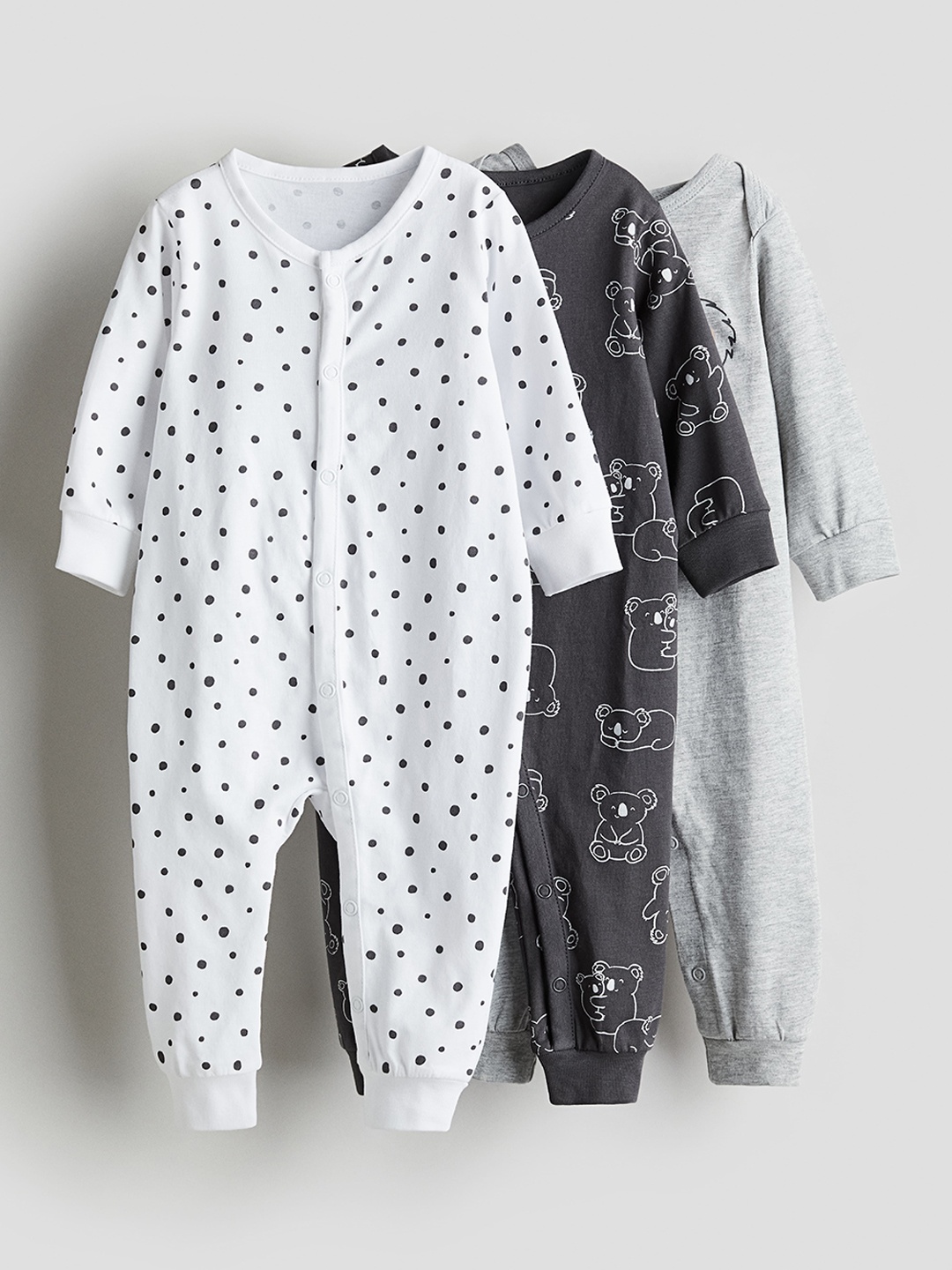 

H&M Boys Pack Of 3 Printed Rompers Patterned Sleepsuits, Grey