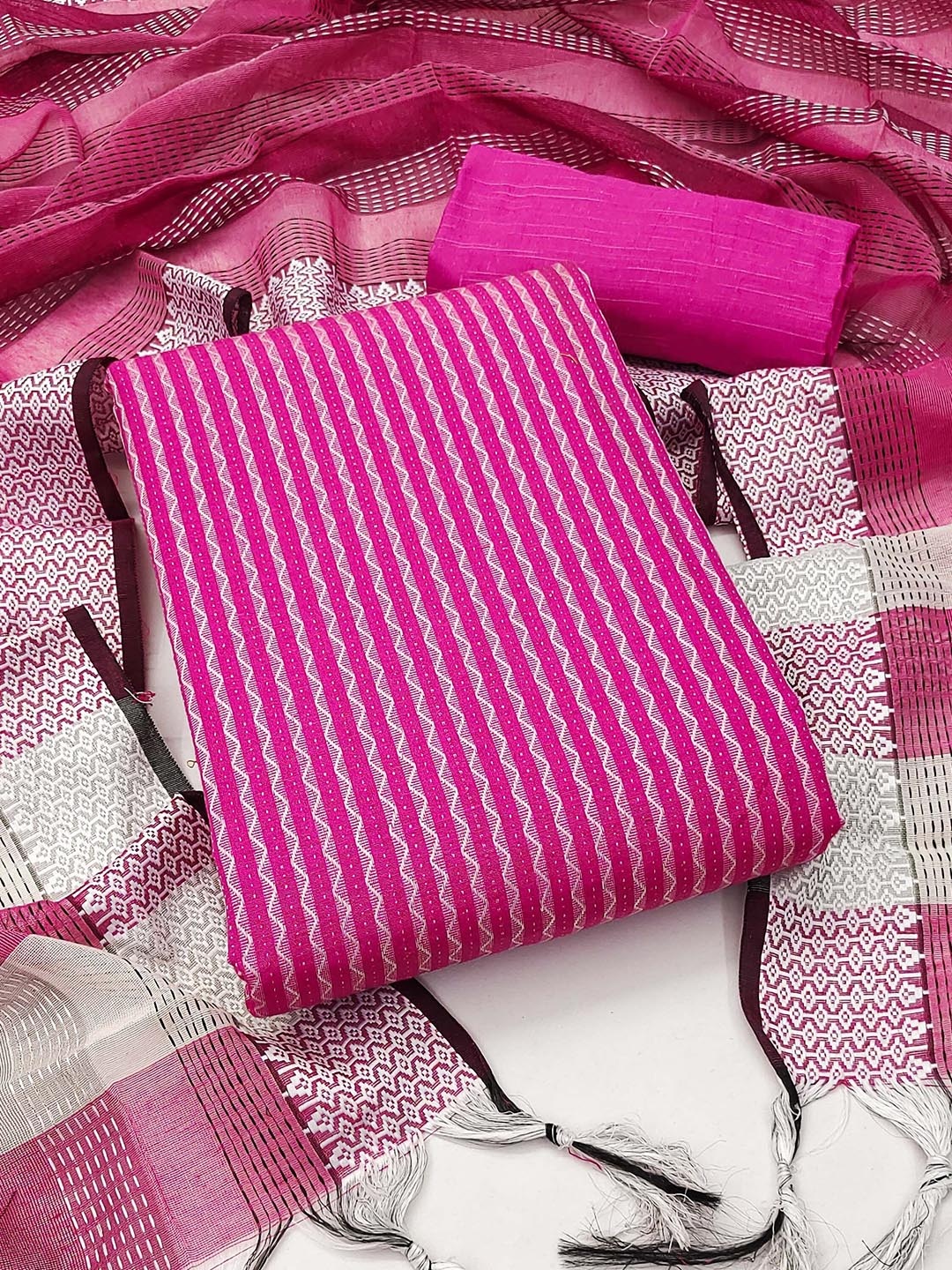 

Maroosh Striped Woven Design Cotton Jacquard Unstitched Dress Material, Pink