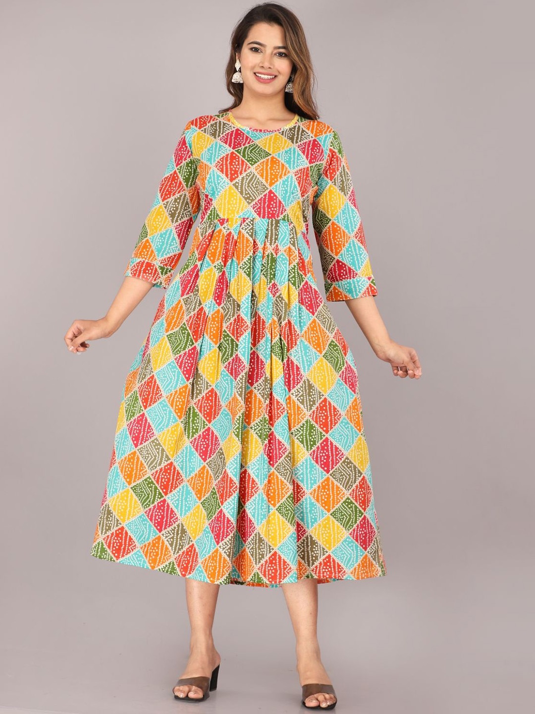 

Mehsoos Bandhani Printed Round Neck Pleated Anarkali Kurta, Blue