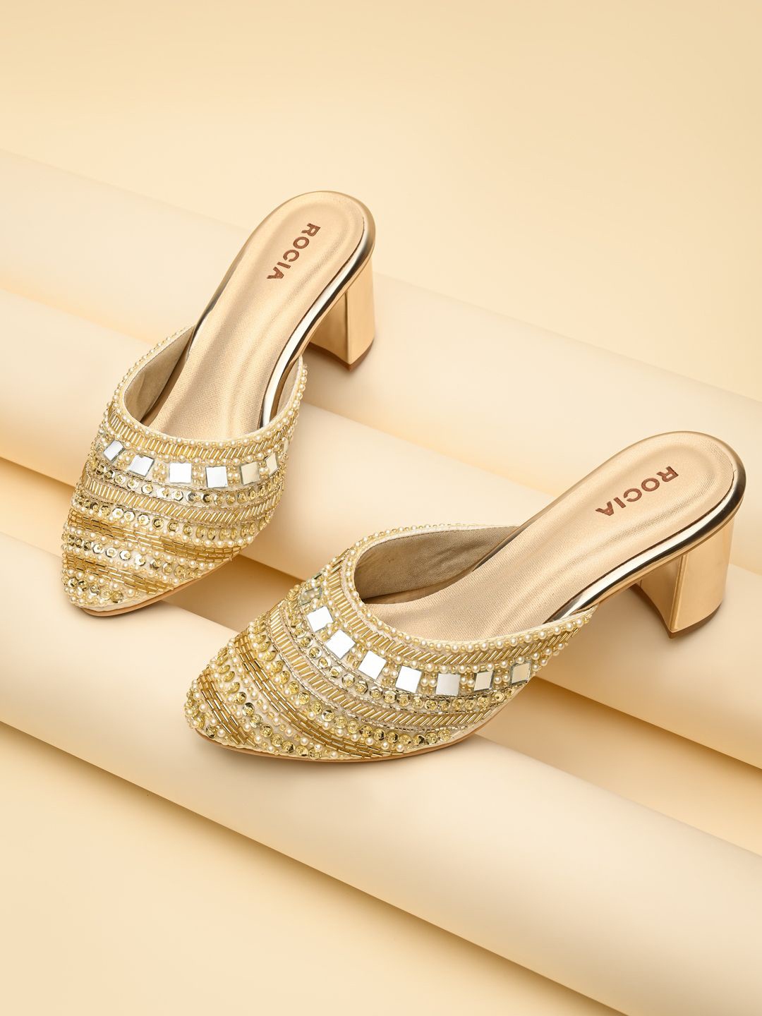 

Rocia Women Ethnic Block Mules, Gold
