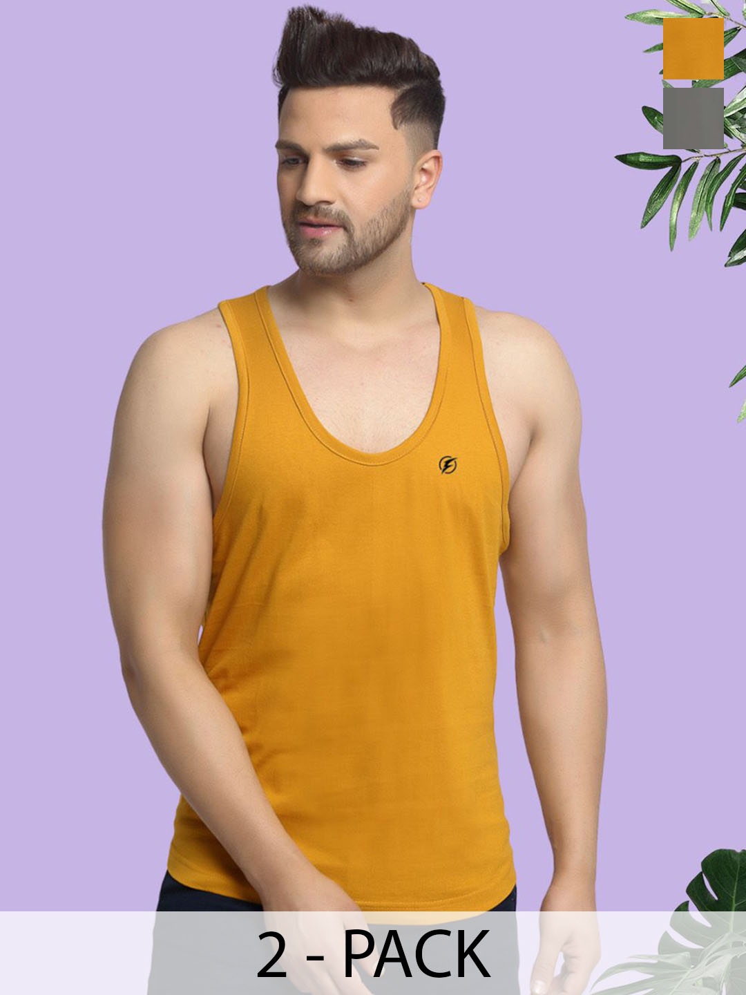 

Friskers Men pack Of 2 Cotton Anti-Bacterial Innerwear Vest C-26-41, Mustard