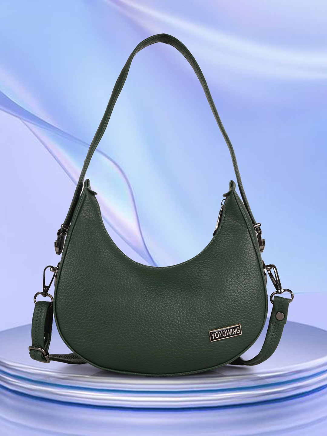 

YOYOWING Women Textured Solid Half Moon Shoulder Bag, Green