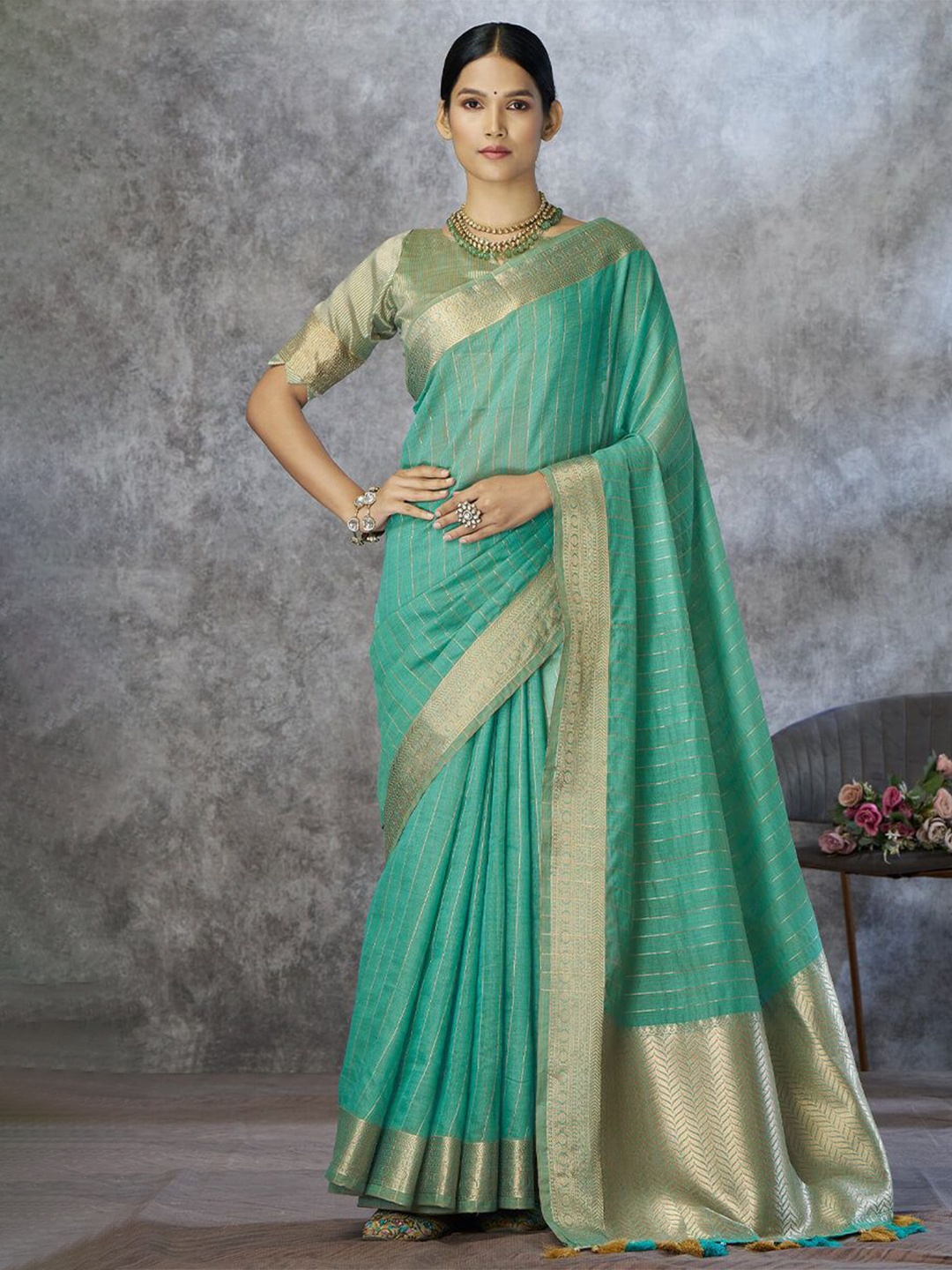 

Mitera Pure Cotton Chanderi Saree, Green