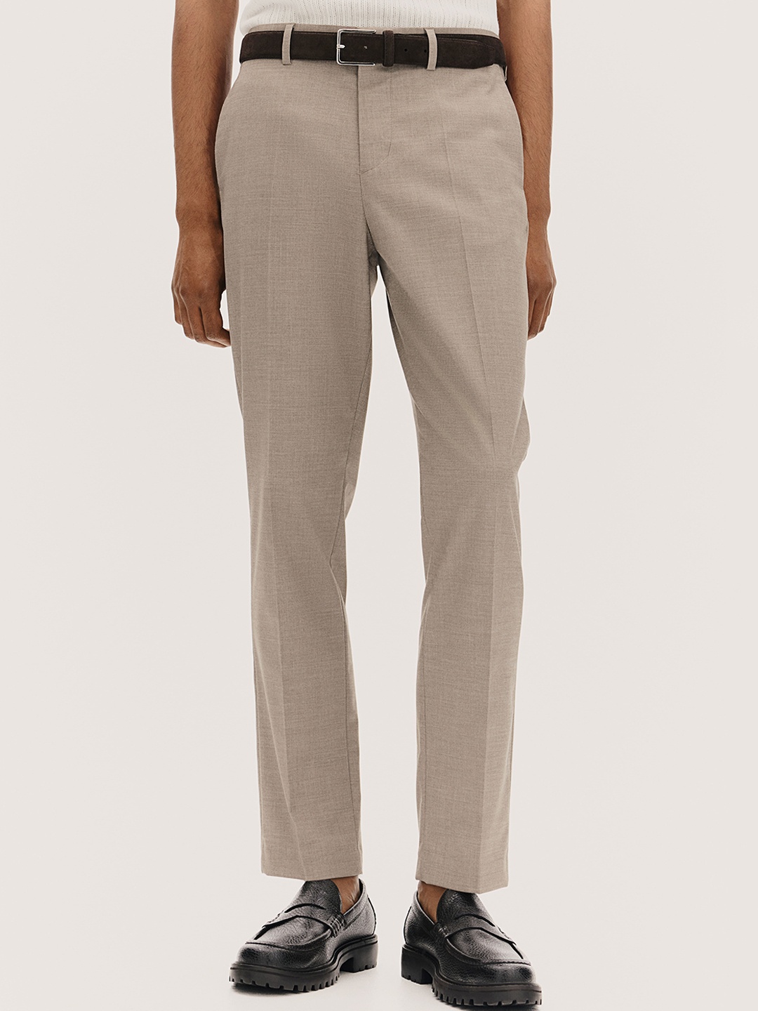 

H&M Men Slim Fit Suit Formal Trousers, Beige