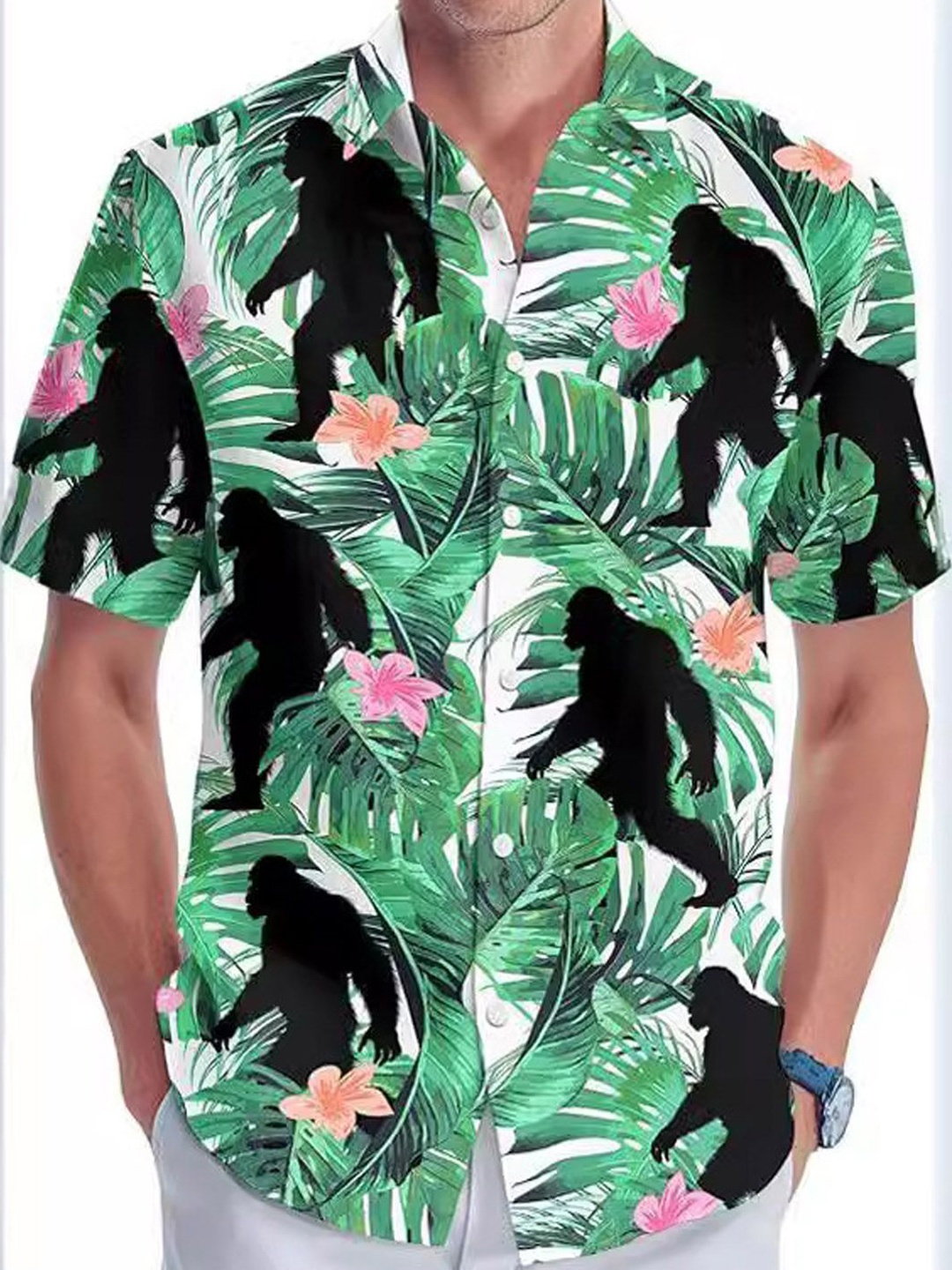 

StyleCast Men Spread Collar Graphic Printed Cotton Casual Shirt, Green