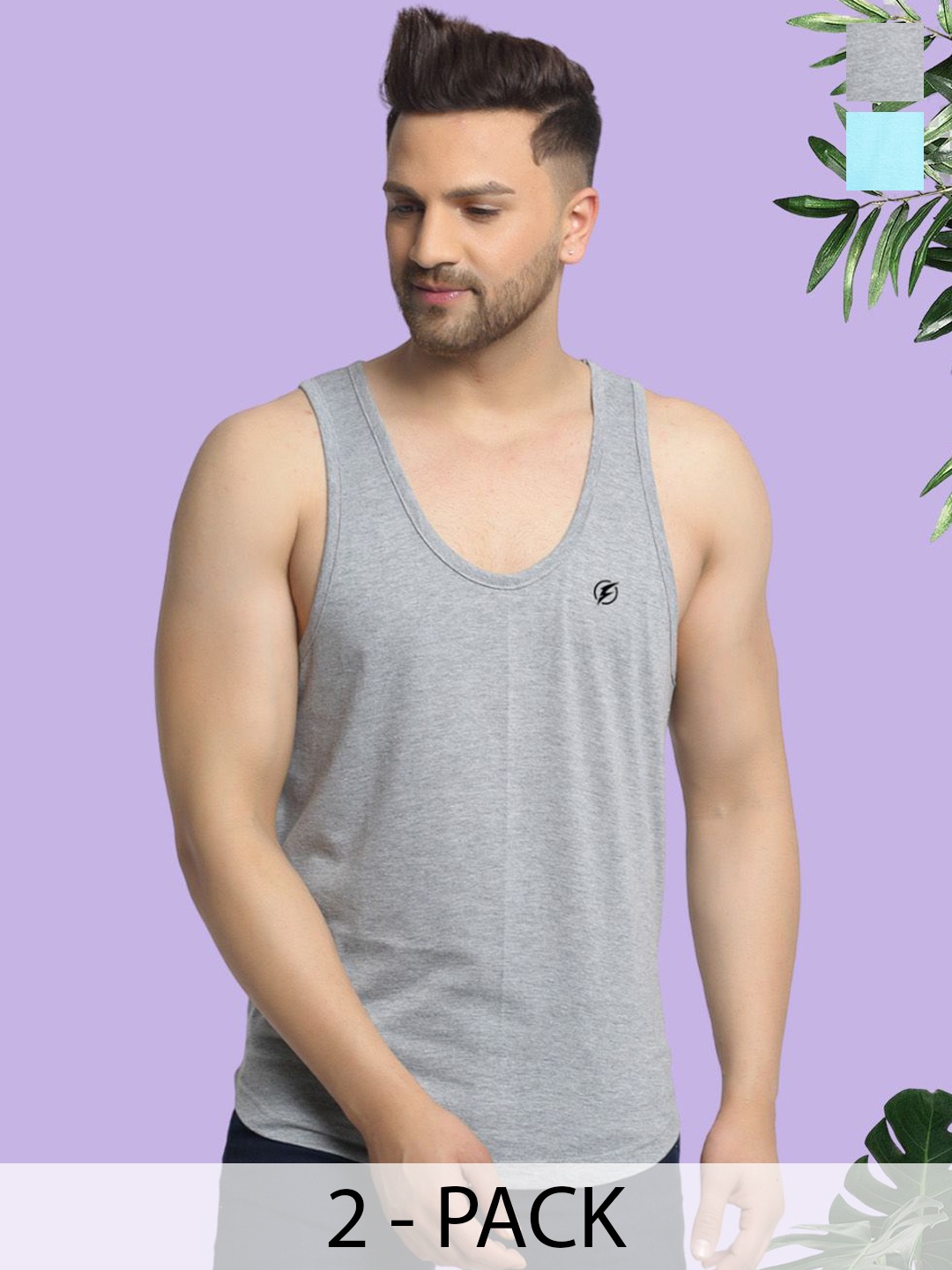 

Friskers Pack Of 2 Cotton Anti-Bacterial Innerwear Vest, Grey