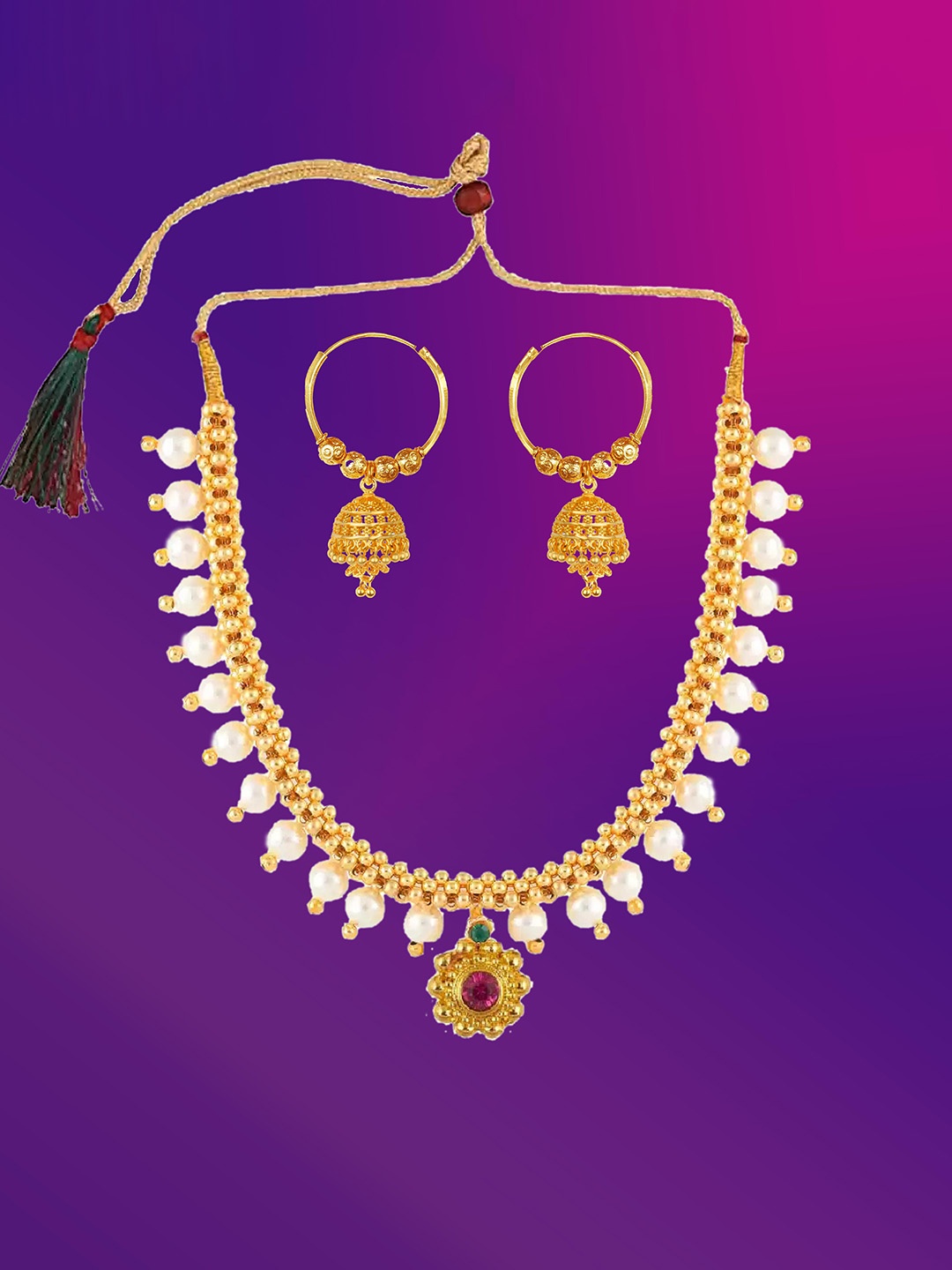 

Lila Gold-Plated Stone-Studded & Beaded Jewellery Set