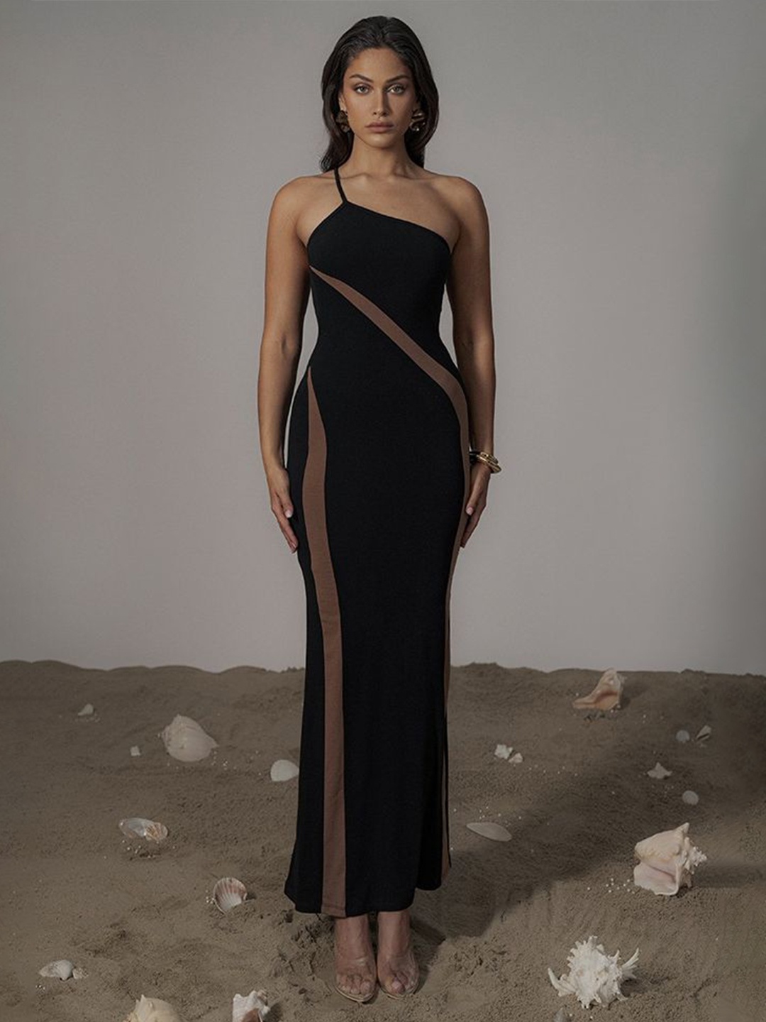 

LULU & SKY One-shoulder Maxi Dress, Black