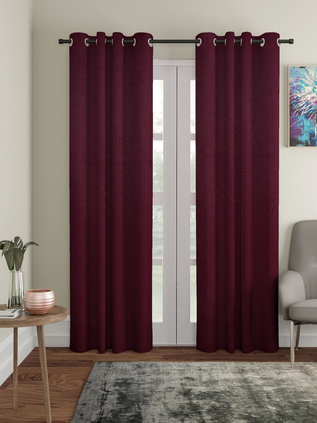 

Myntra Elegant Homes Maroon 2 Pieces Room Darkening Long Door Curtains
