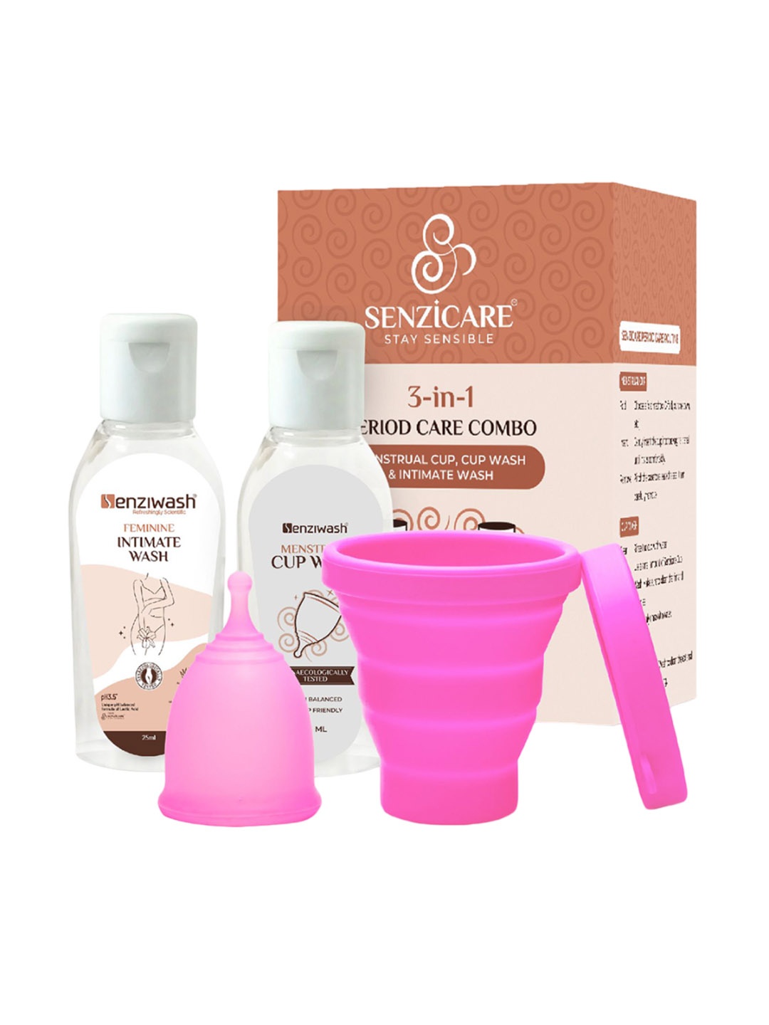 

Senzicare 3 In 1 Menstrual Cup, Menstrual Cup Wash & Intimate Wash Combo, Beige