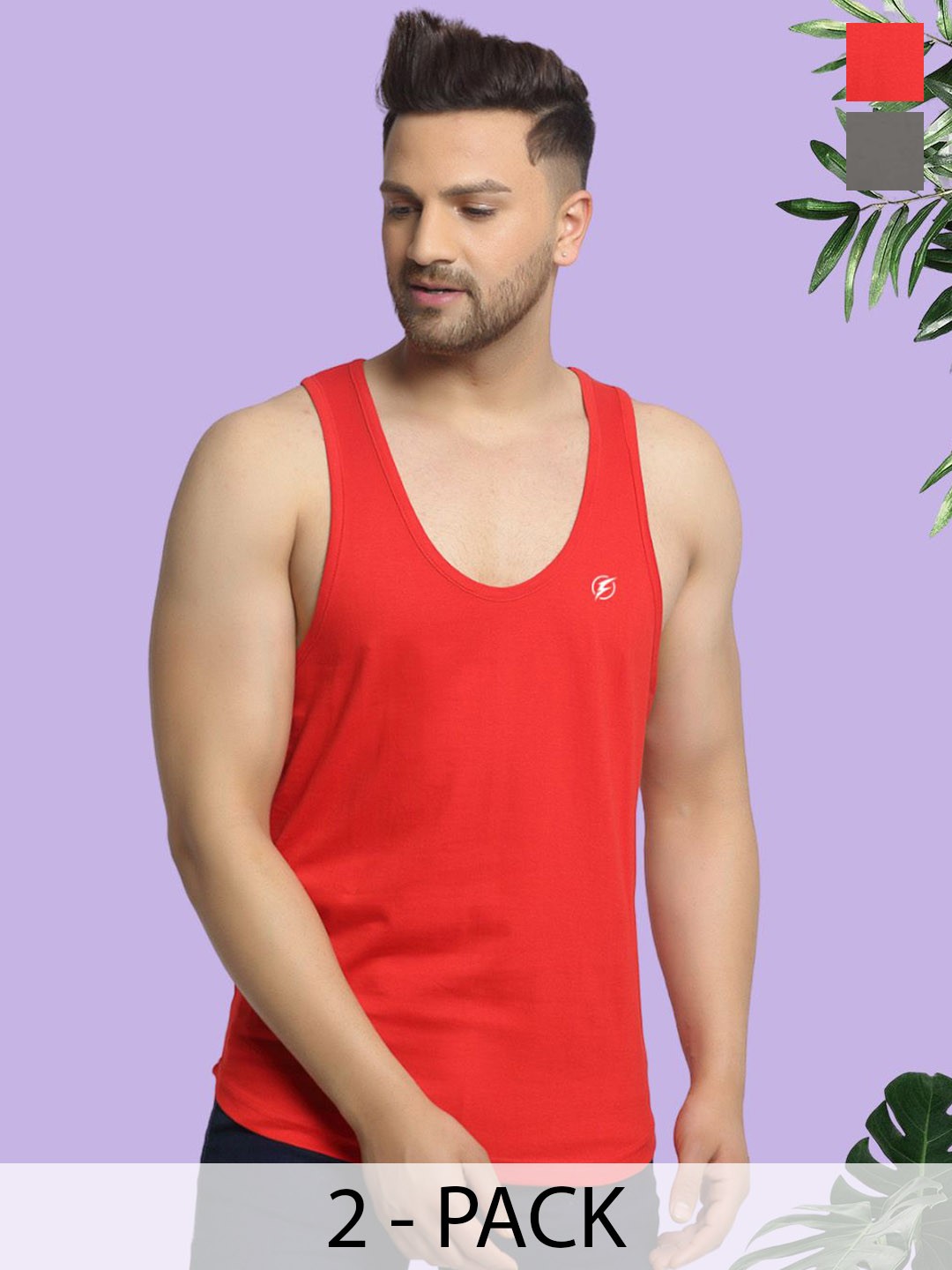 

Friskers Pack Of 2 Cotton Anti-Bacterial Innerwear Vest, Red