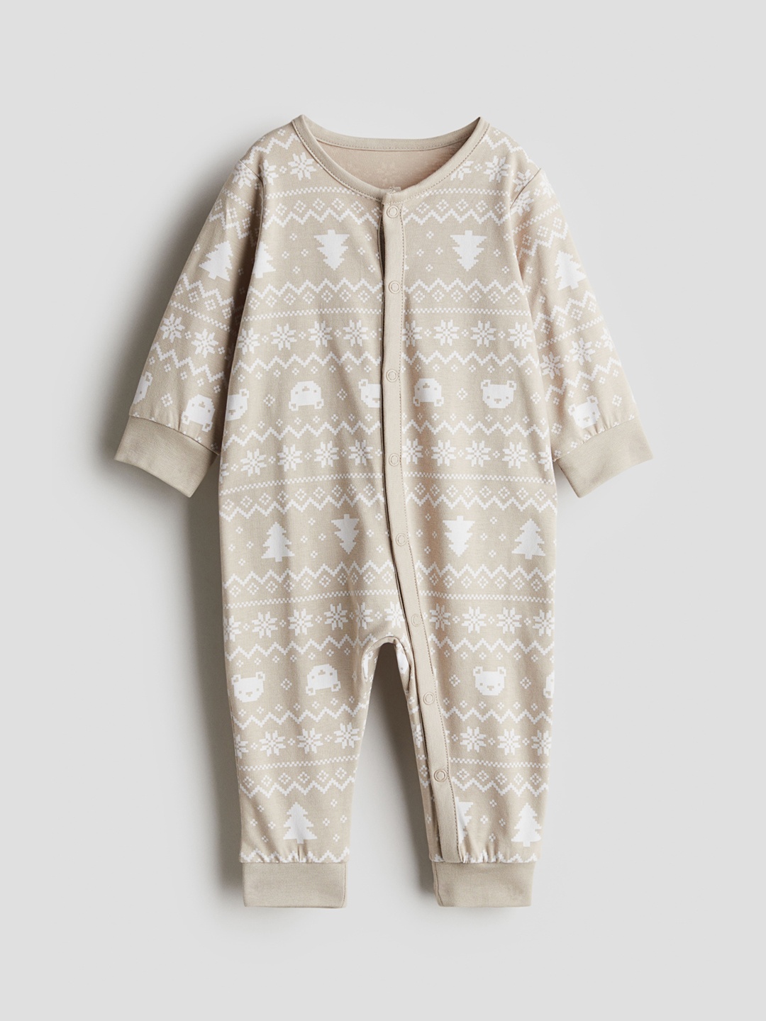 

H&M Kids Pure Cotton Printed Sleepsuit, Beige