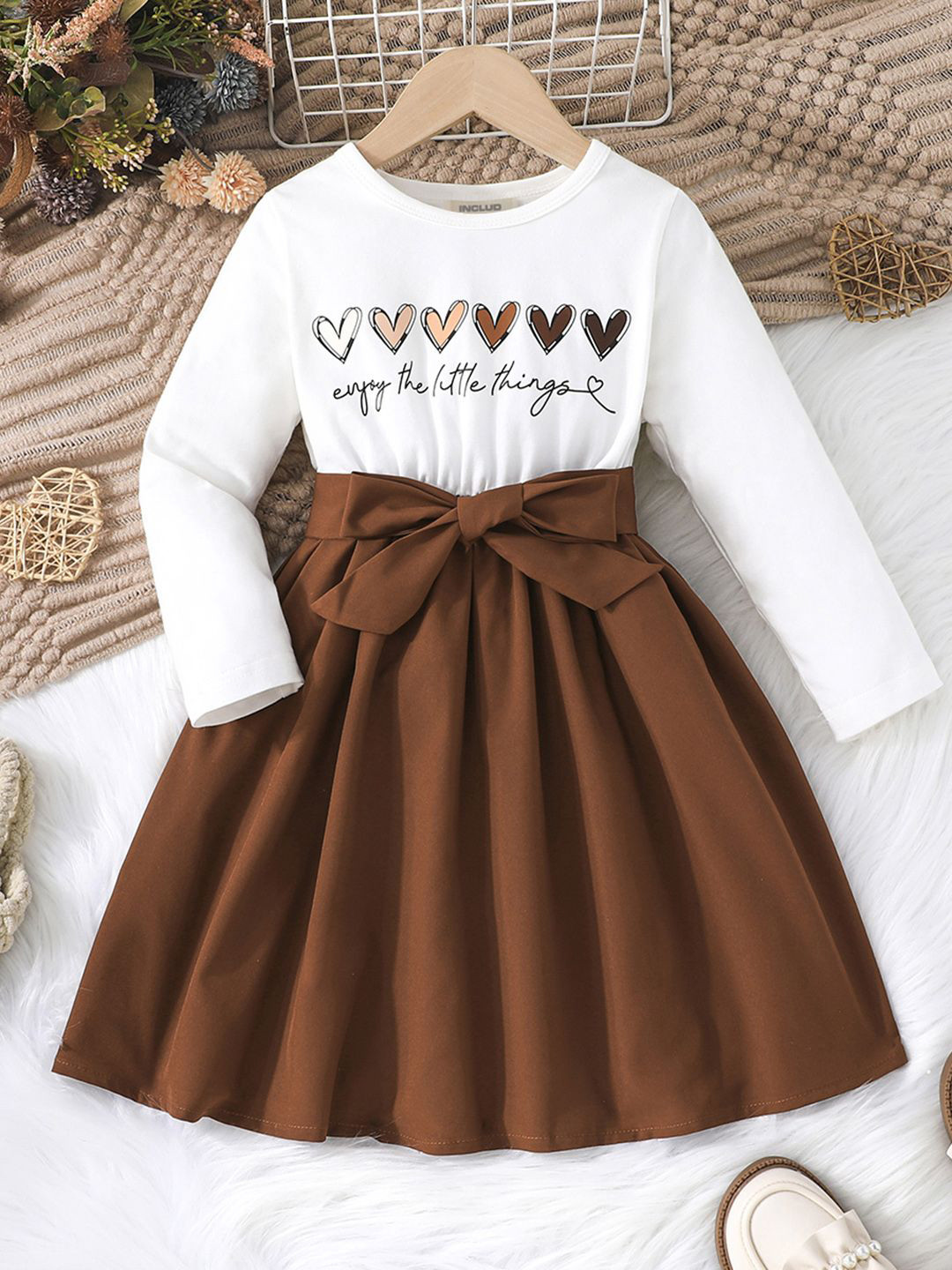 

INCLUD Girls Printed Fit & Flare Dress, Brown