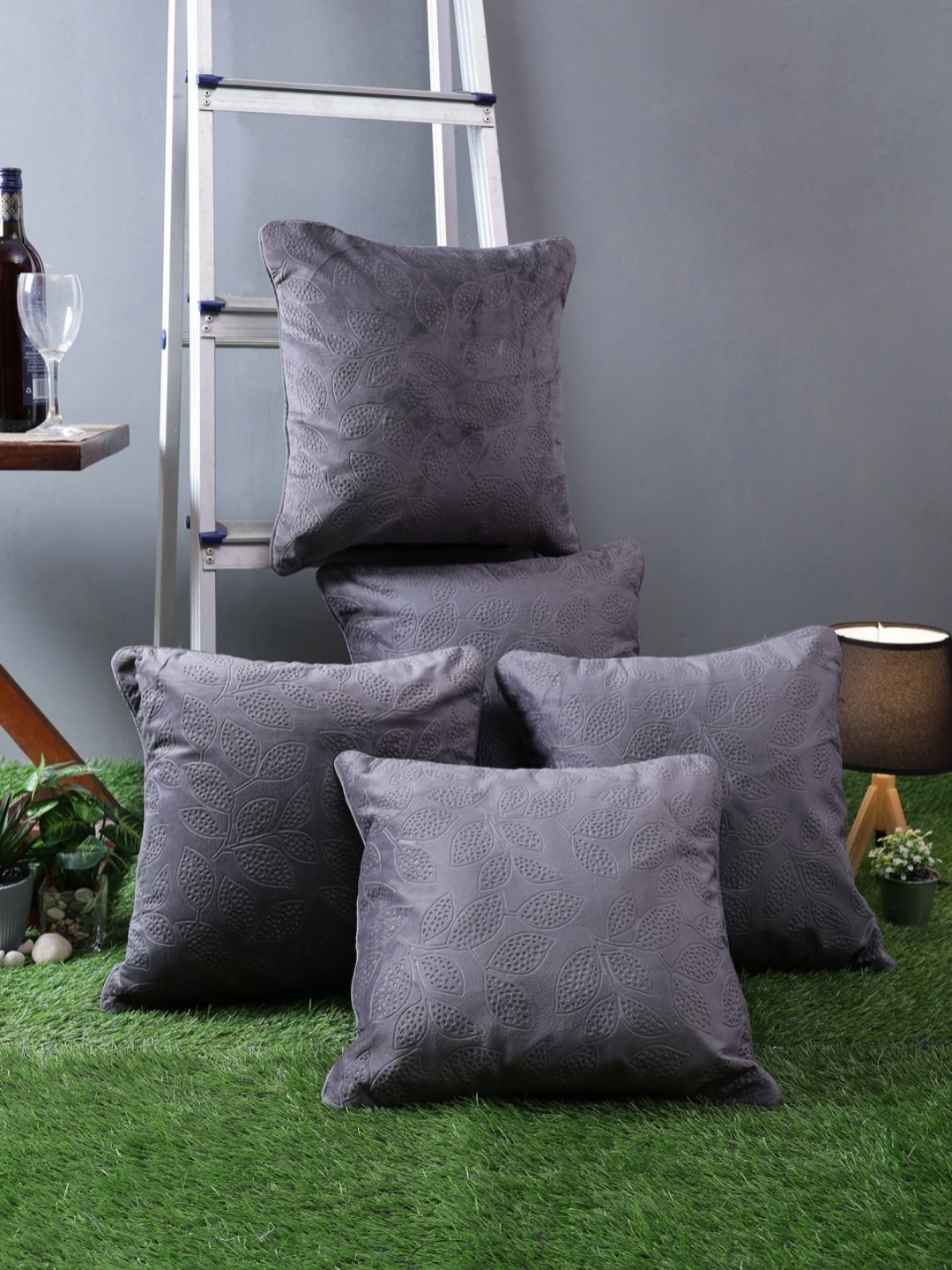 

Myntra Elegant Homes Grey Floral 5 Pieces Square Cushion Covers