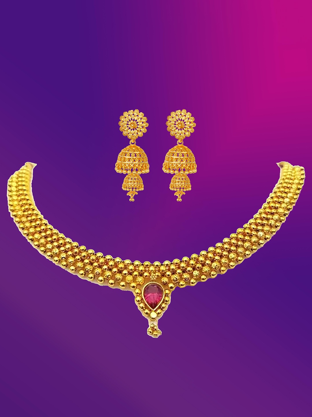 

Lila Gold-Plated Stones-Studded Jewellery Set