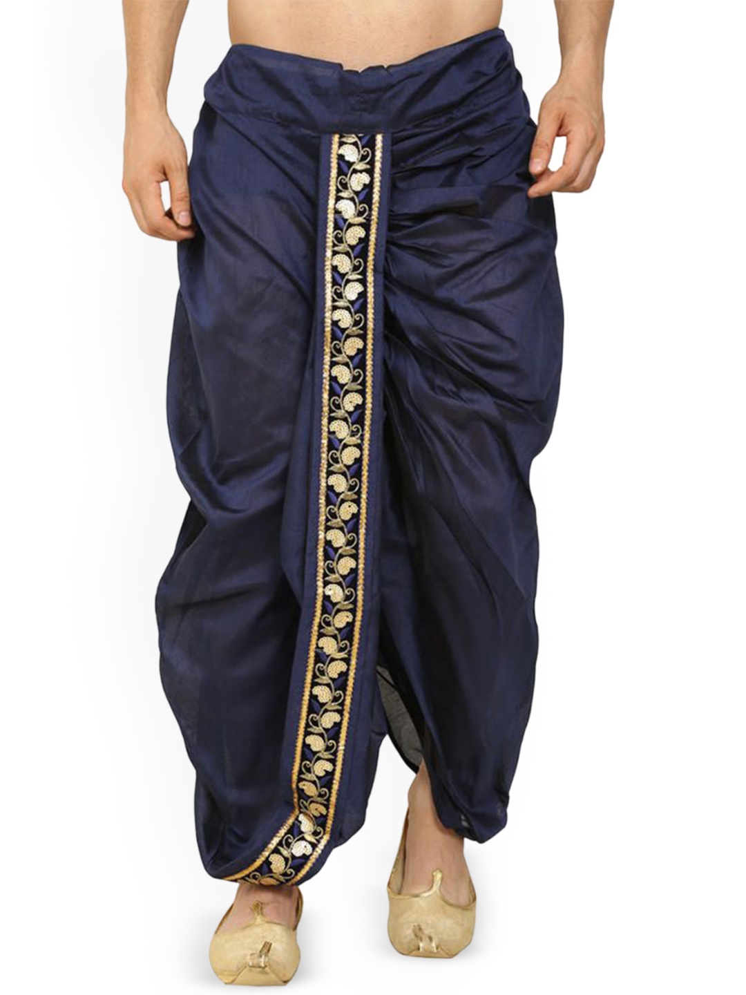

FANZI Men Silk Dhoti Pant with Lace Work, Navy blue