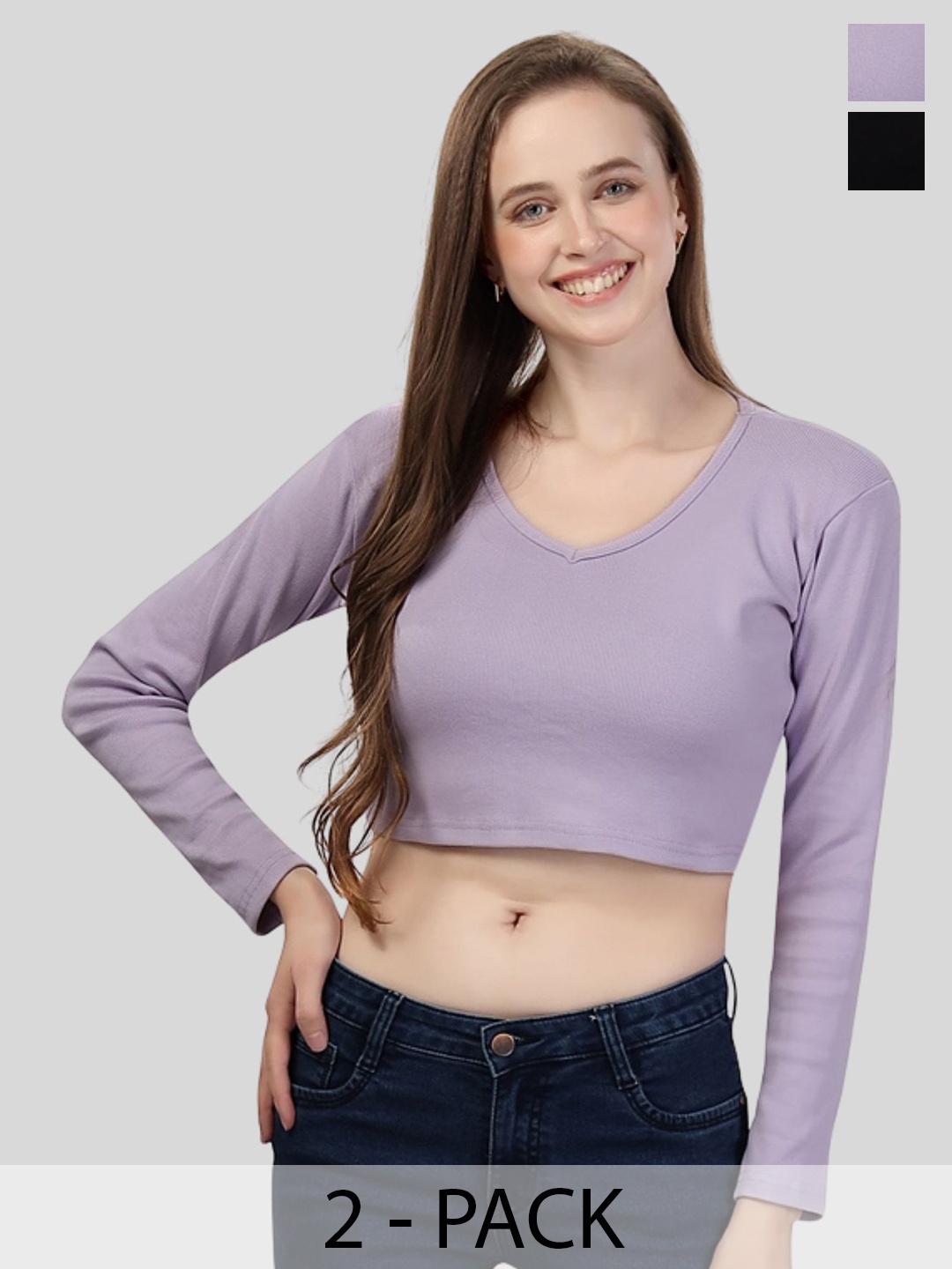 

Fabme Pack Of 2 Cotton Crop Top, Lavender