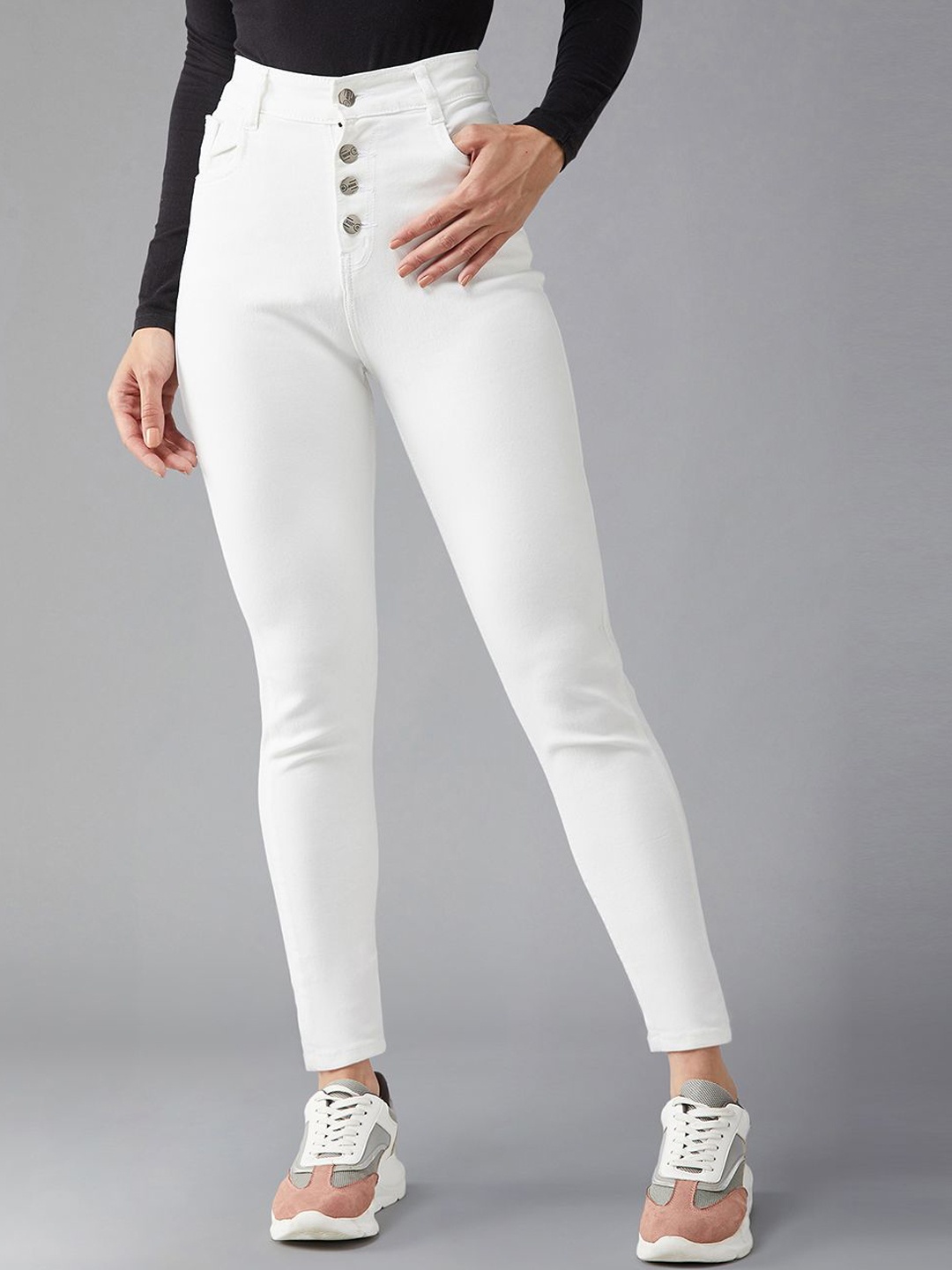 

DOLCE CRUDO Women Skinny Fit High-Rise Stretchable Jeans, White