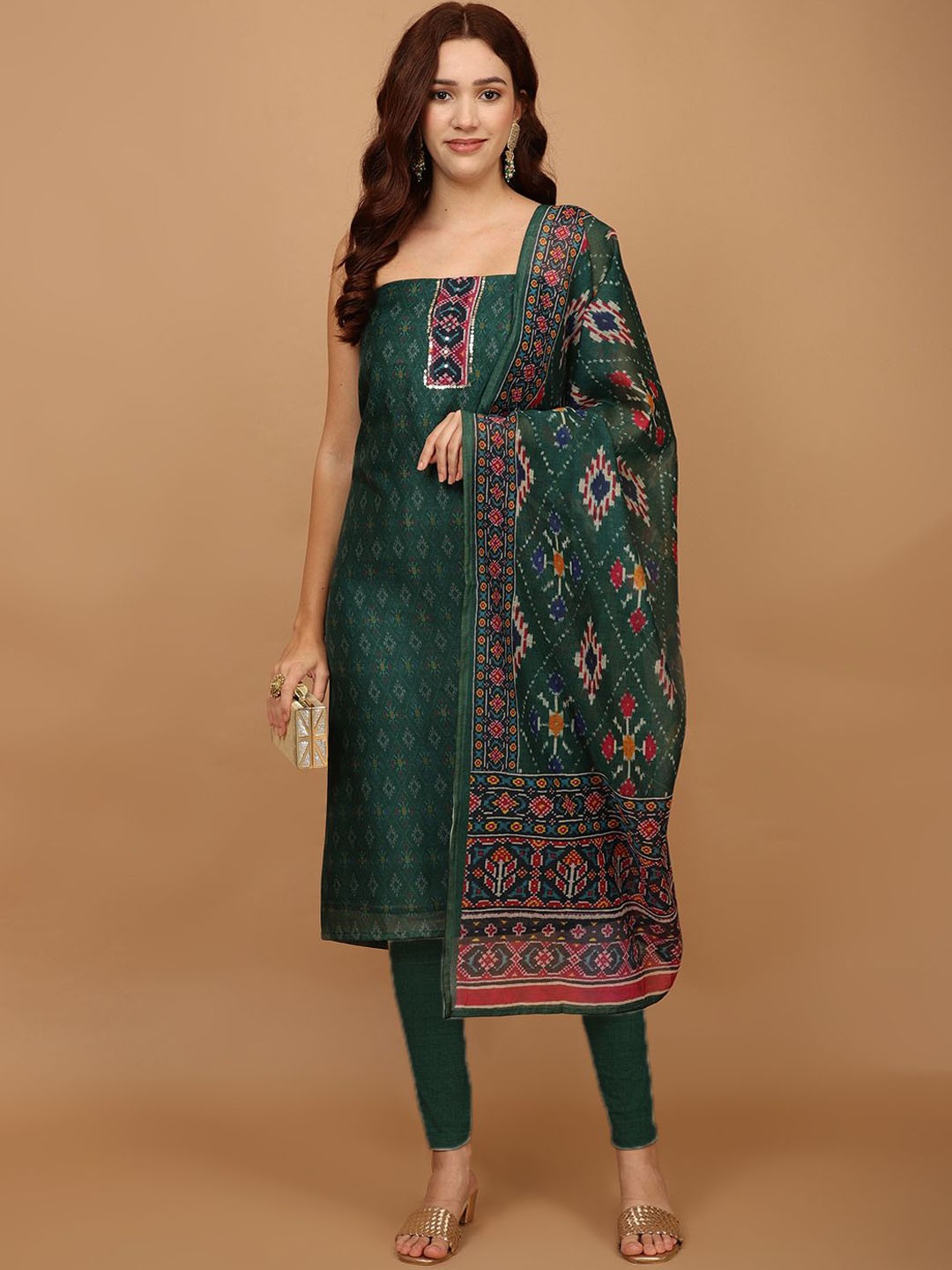 

Meena Bazaar Floral Printed Unstitched Dress Material, Green