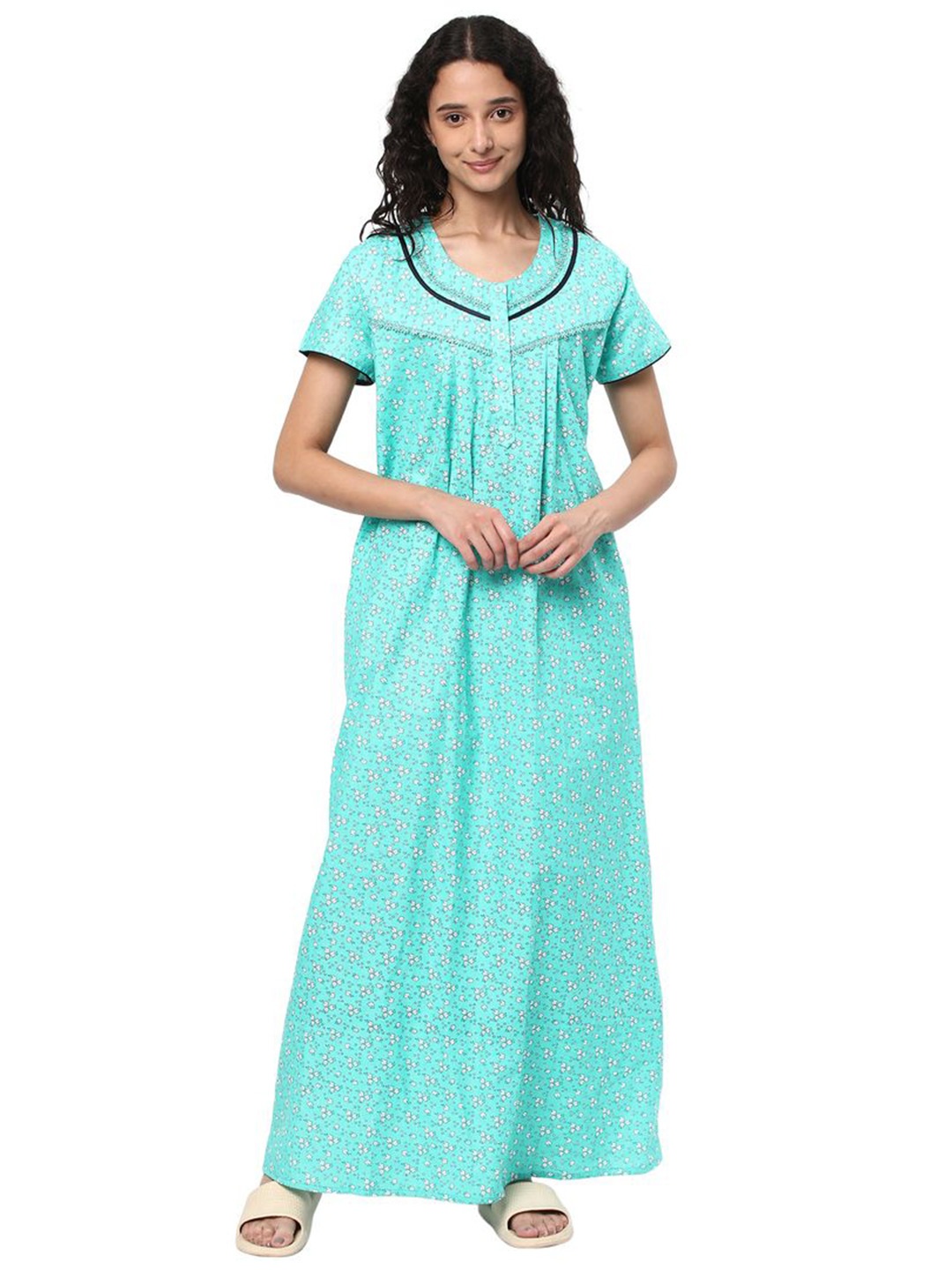 

KOVIRA Women Printed Maxi Nightdress, Sea green