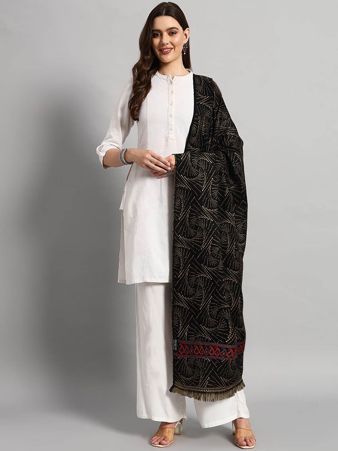 

HANDICRAFT PALACE Abstract Woven Design Shawl, Black