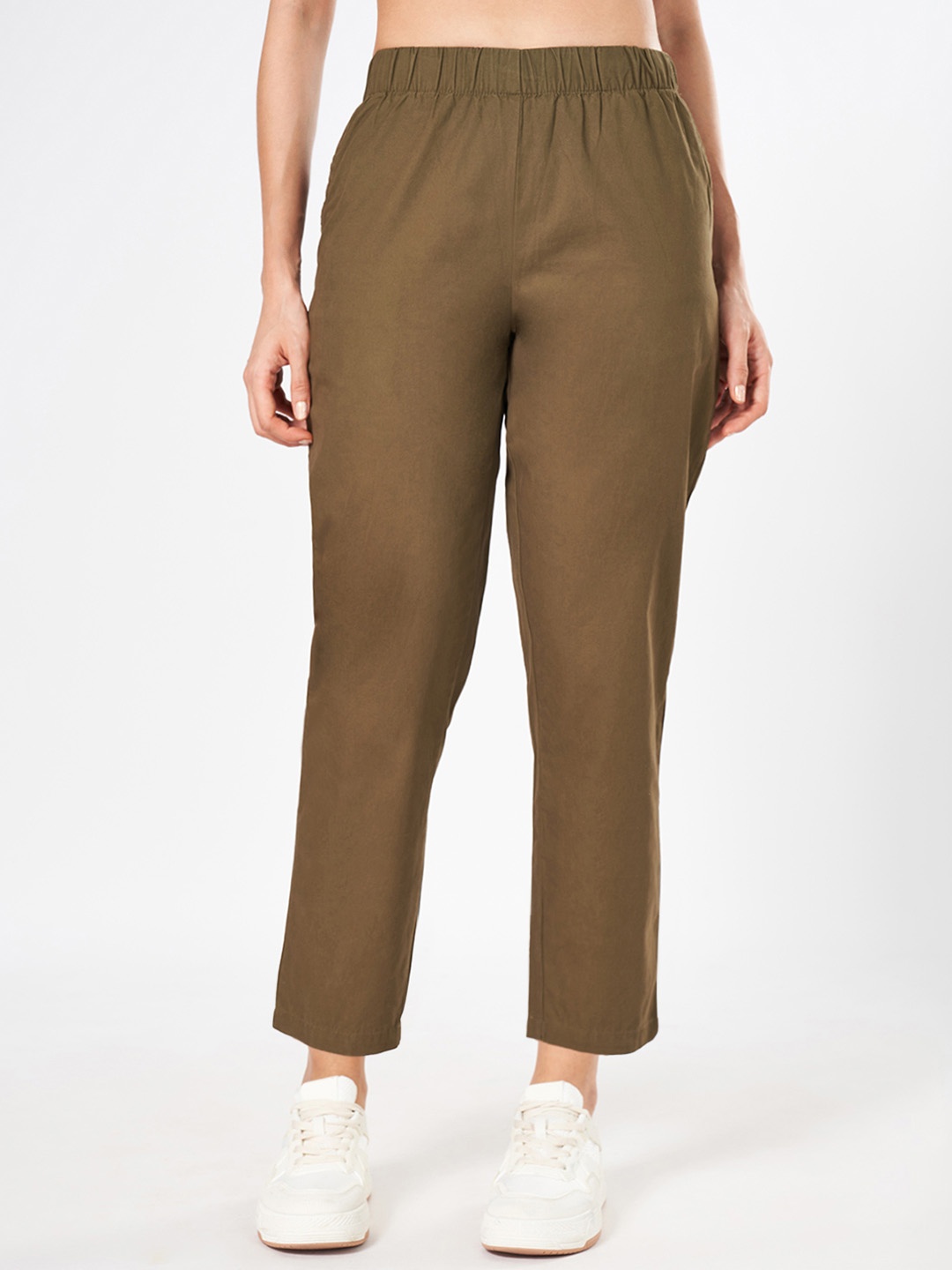 

Honey by Pantaloons Women High-Rise Cropped Cotton Regular Trousers, Tan